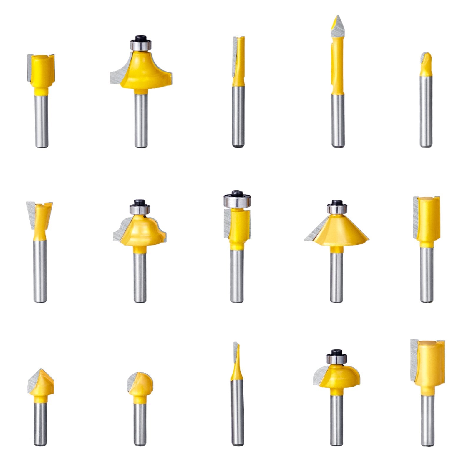 15-Piece Carbide Router Bits Set with 1/4" Shank, Woodworking Kit in Plastic Case for Wood, MDF, Plywood & Particle Board Crafting