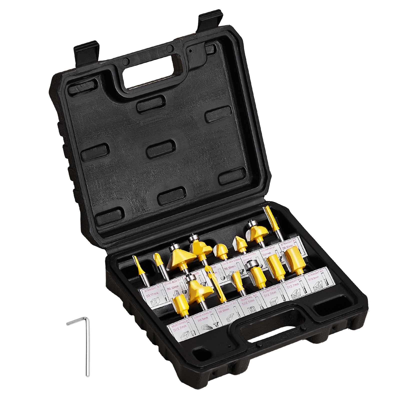 15-Piece Carbide Router Bits Set with 1/4" Shank, Woodworking Kit in Plastic Case for Wood, MDF, Plywood & Particle Board Crafting