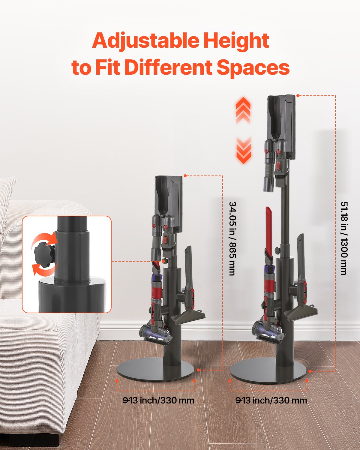 Universal Vacuum Stand for Dyson Models V7-V15 & SV Series, Sturdy Adjustable Holder with 3 Clips for Accessories, Space-Saving Organizer
