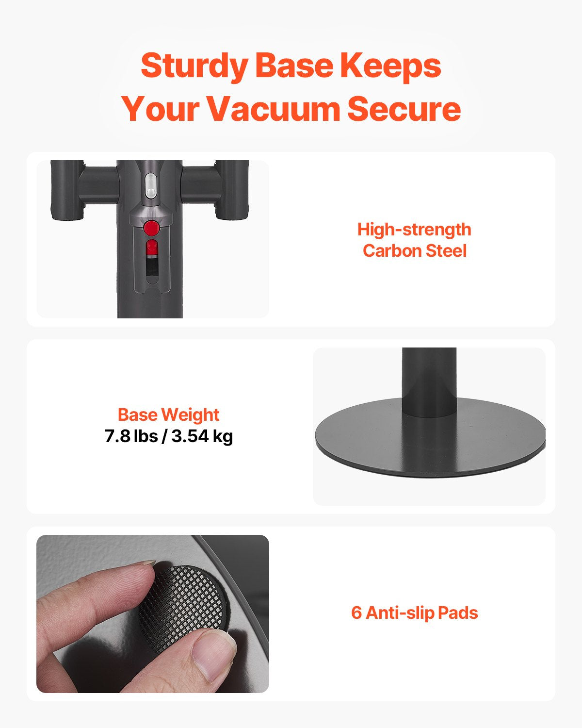 Universal Vacuum Stand for Dyson Models V7-V15 & SV Series, Sturdy Adjustable Holder with 3 Clips for Accessories, Space-Saving Organizer
