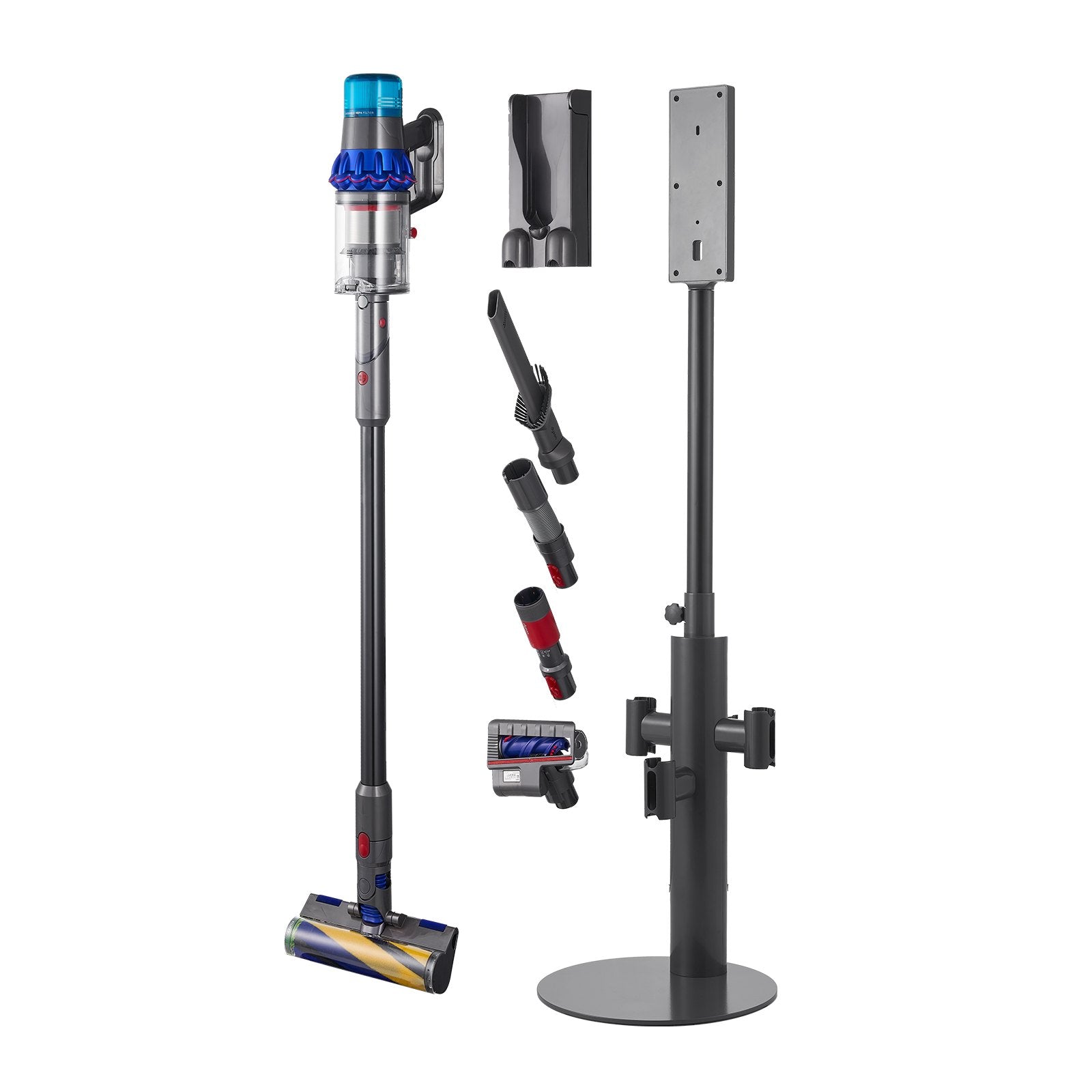 Universal Vacuum Stand for Dyson Models V7-V15 & SV Series, Sturdy Adjustable Holder with 3 Clips for Accessories, Space-Saving Organizer