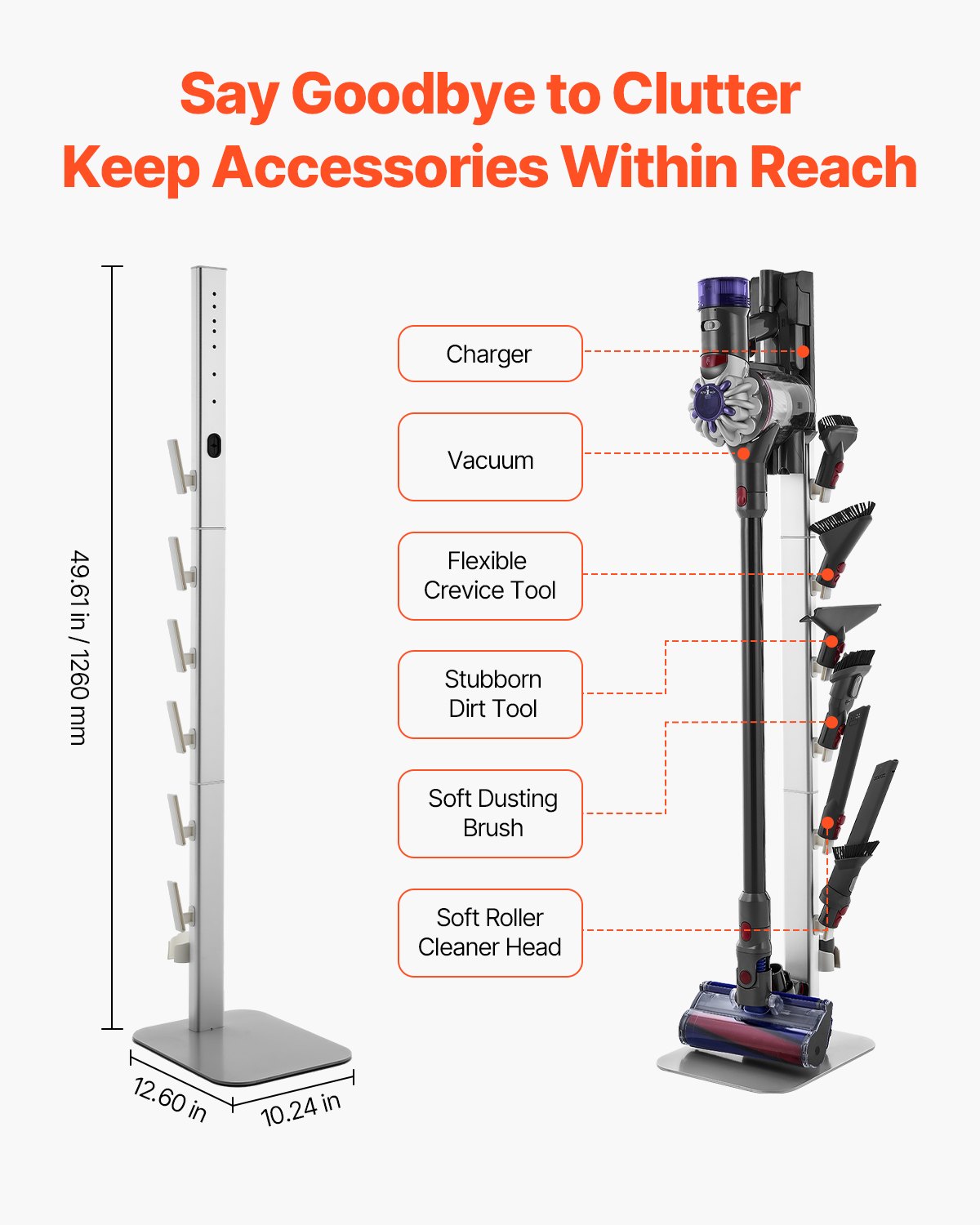 Universal Vacuum Stand Holder for Dyson G5-V6 Series, Stable Organizer with 6 Hooks, Non-slip Footpads, Space-saving Design in Gray