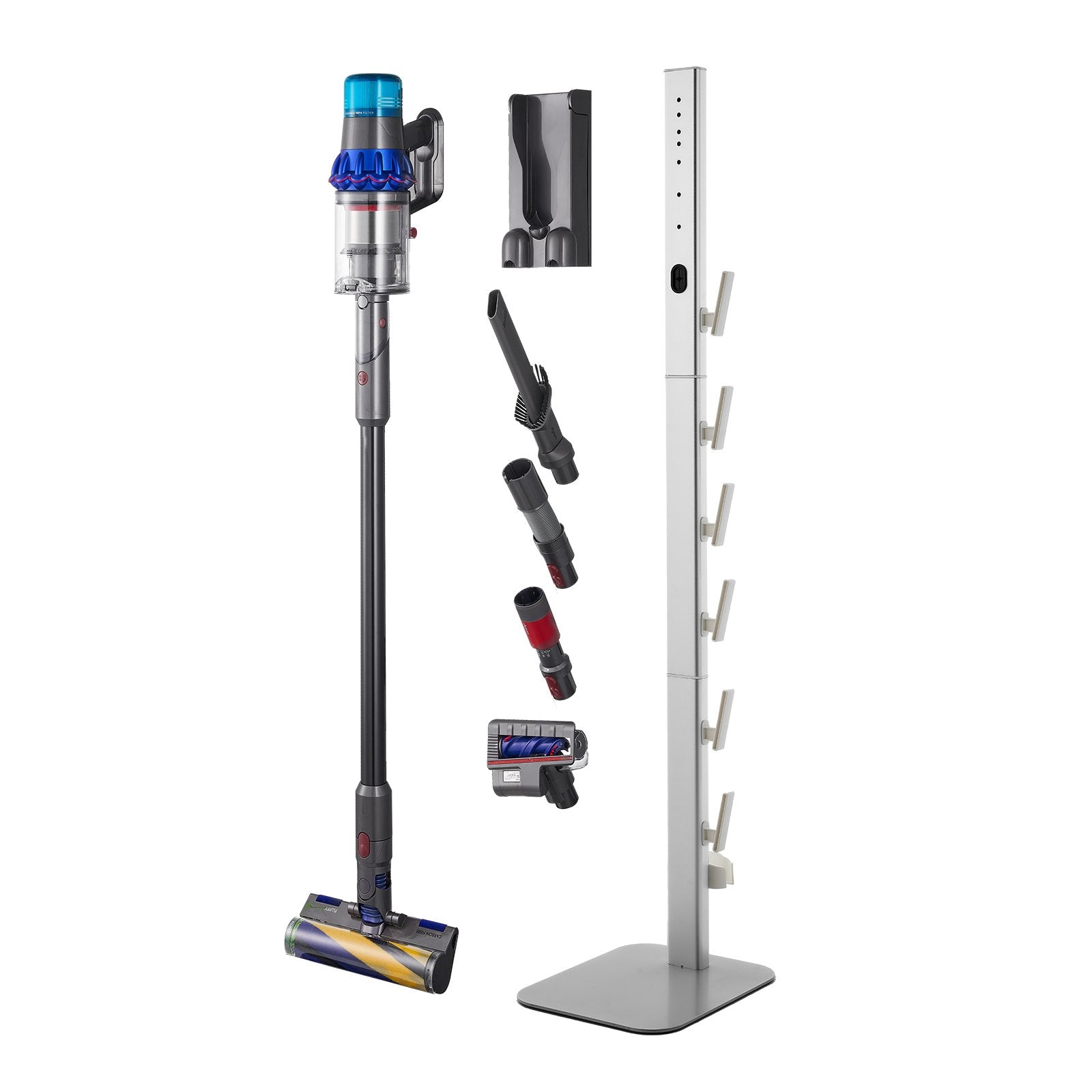 Universal Vacuum Stand Holder for Dyson G5-V6 Series, Stable Organizer with 6 Hooks, Non-slip Footpads, Space-saving Design in Gray