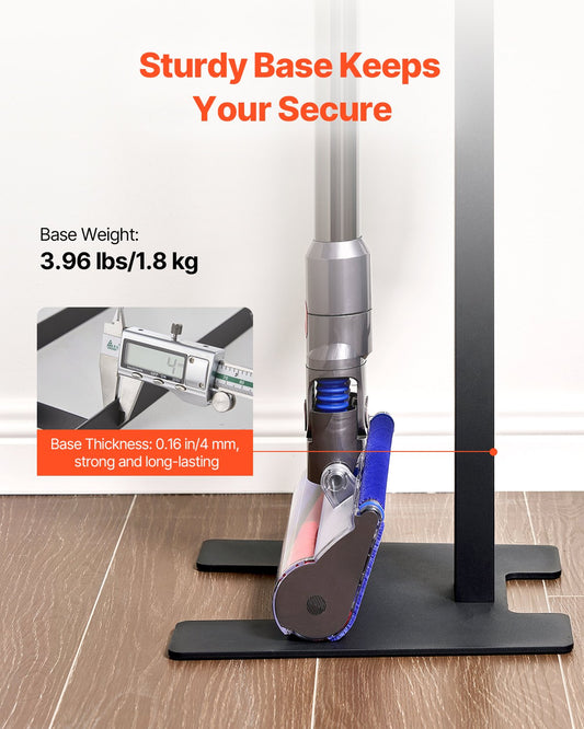 Universal Vacuum Stand Holder for Dyson V6-V15, Stable Storage Solution with 6 Hooks for Cordless Upright Vacuum Accessories, Black Steel