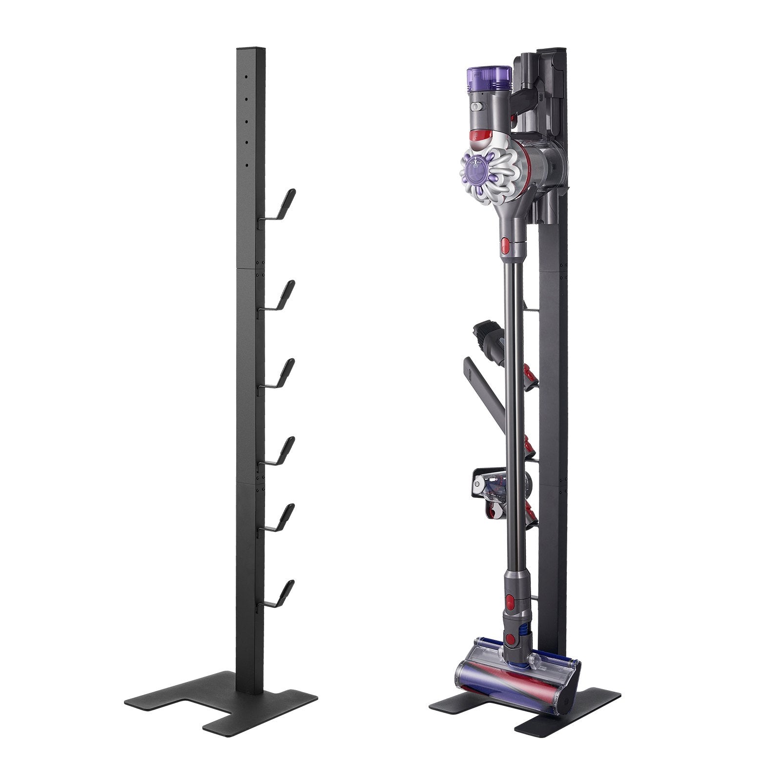 Universal Vacuum Stand Holder for Dyson V6-V15, Stable Storage Solution with 6 Hooks for Cordless Upright Vacuum Accessories, Black Steel