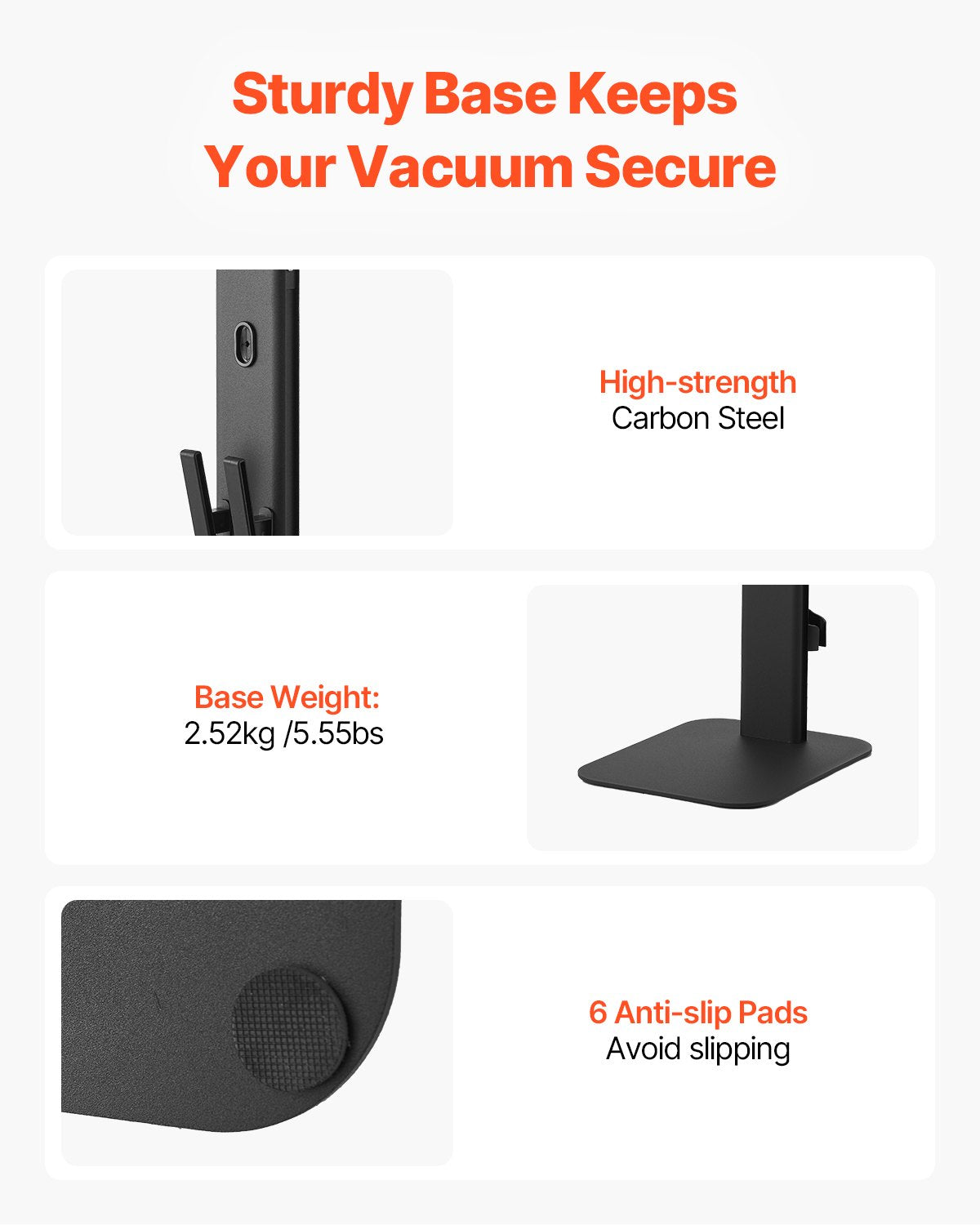 Robust Black Vacuum Stand Holder with 6 Hooks for Dyson G5 to V6 Series, Non-Slip Footpads, Space-Saving Organizer for Upright Vacuums