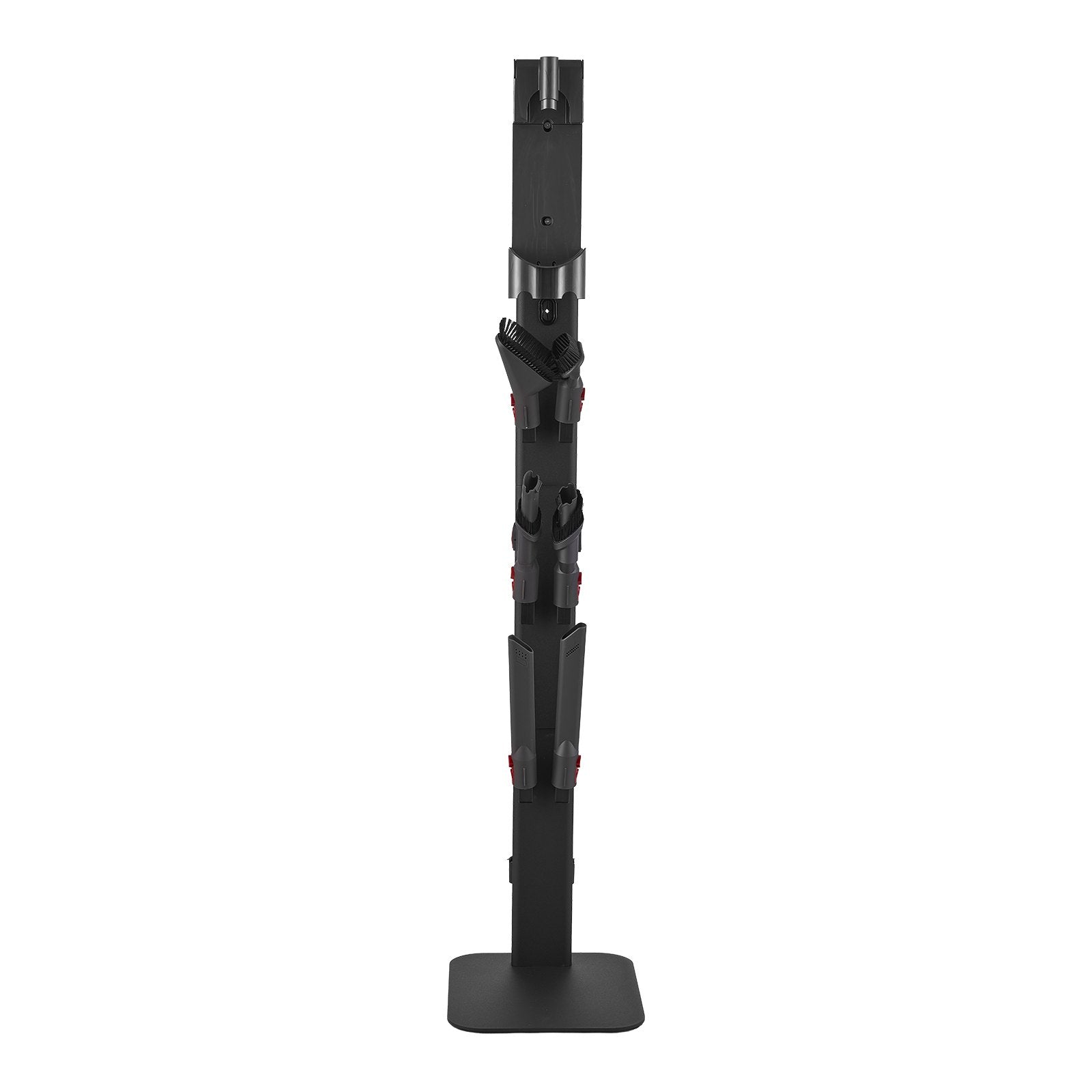 Robust Black Vacuum Stand Holder with 6 Hooks for Dyson G5 to V6 Series, Non-Slip Footpads, Space-Saving Organizer for Upright Vacuums