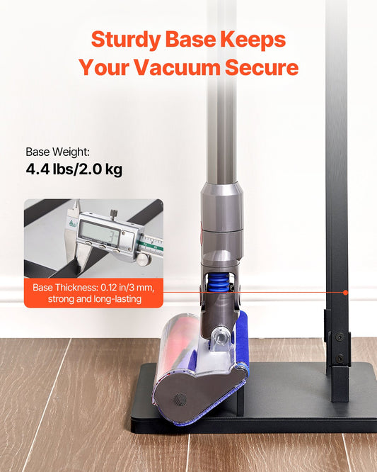 Sturdy Dyson Vacuum Stand Holder with 4 Hooks - Compatible with V6 V7 V8 V10 V11 V15 & DC Series for Cordless Upright Cleaners and Accessories, Space-Saving Black SPCC Steel Organizer