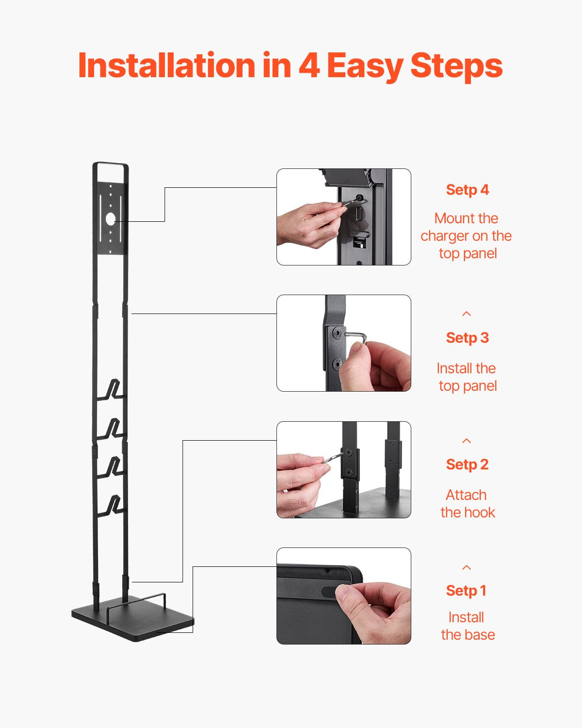 Sturdy Dyson Vacuum Stand Holder with 4 Hooks - Compatible with V6 V7 V8 V10 V11 V15 & DC Series for Cordless Upright Cleaners and Accessories, Space-Saving Black SPCC Steel Organizer