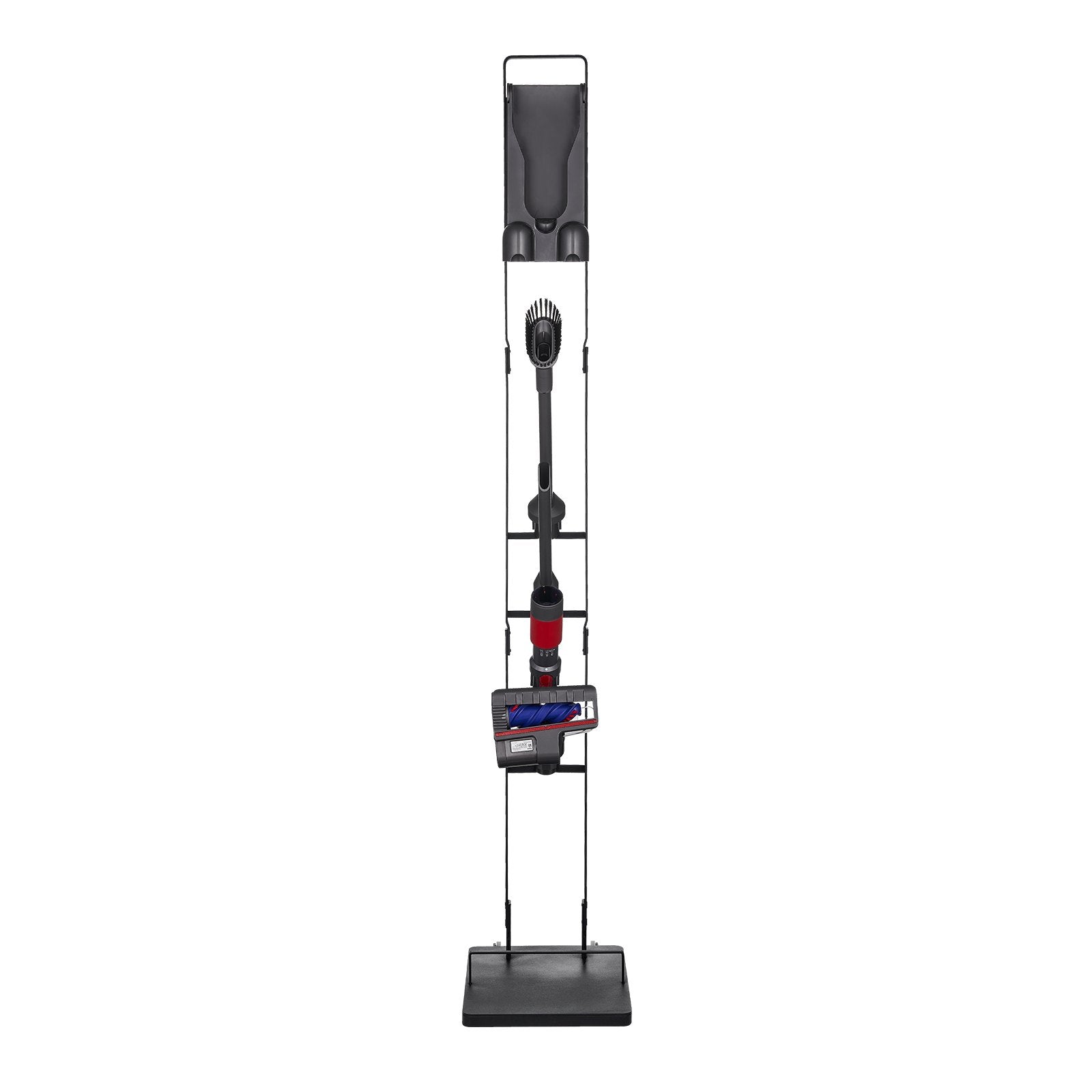 Versatile Vacuum Stand Holder with Wheels, Compatible with Dyson Models V6-V15, DC30-DC74 for Cordless Upright Cleaners – Space-Saving, Easy Assembly, Black Steel Construction