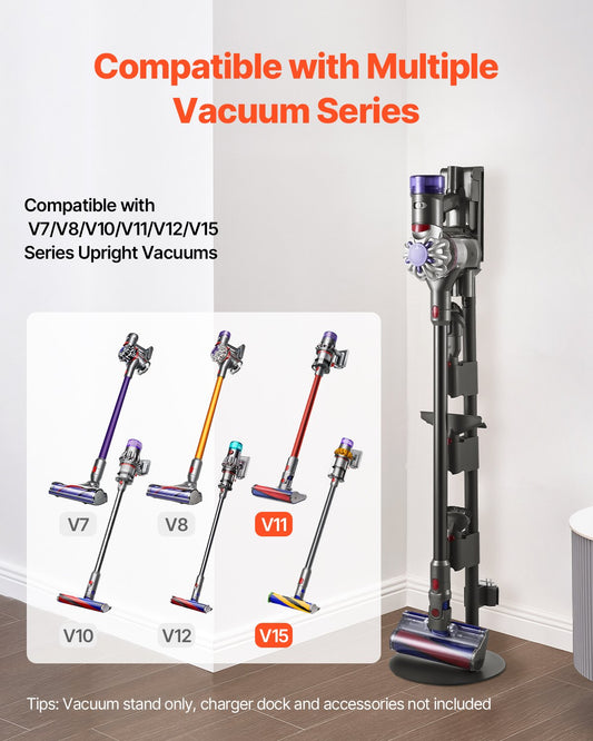 Stable Aluminum Alloy Vacuum Stand Holder for Dyson V7-V15 Series with Anti-Slip Pads and Clips for Accessories and Brush Storage