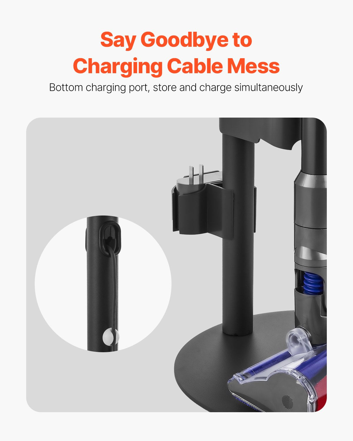 Stable Aluminum Alloy Vacuum Stand Holder for Dyson V7-V15 Series with Anti-Slip Pads and Clips for Accessories and Brush Storage
