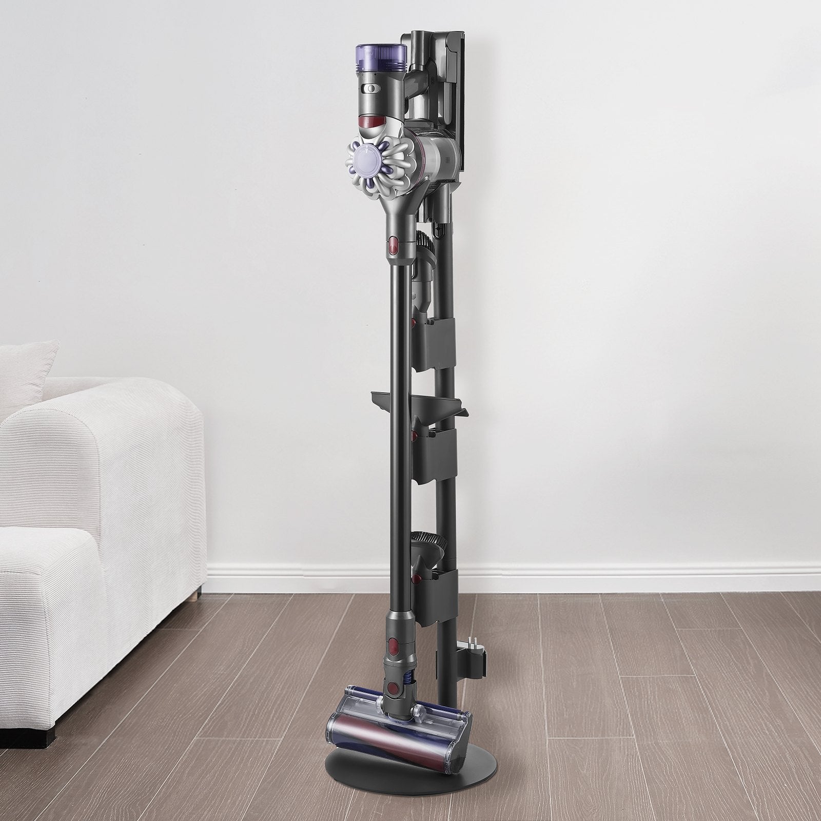 Stable Aluminum Alloy Vacuum Stand Holder for Dyson V7-V15 Series with Anti-Slip Pads and Clips for Accessories and Brush Storage