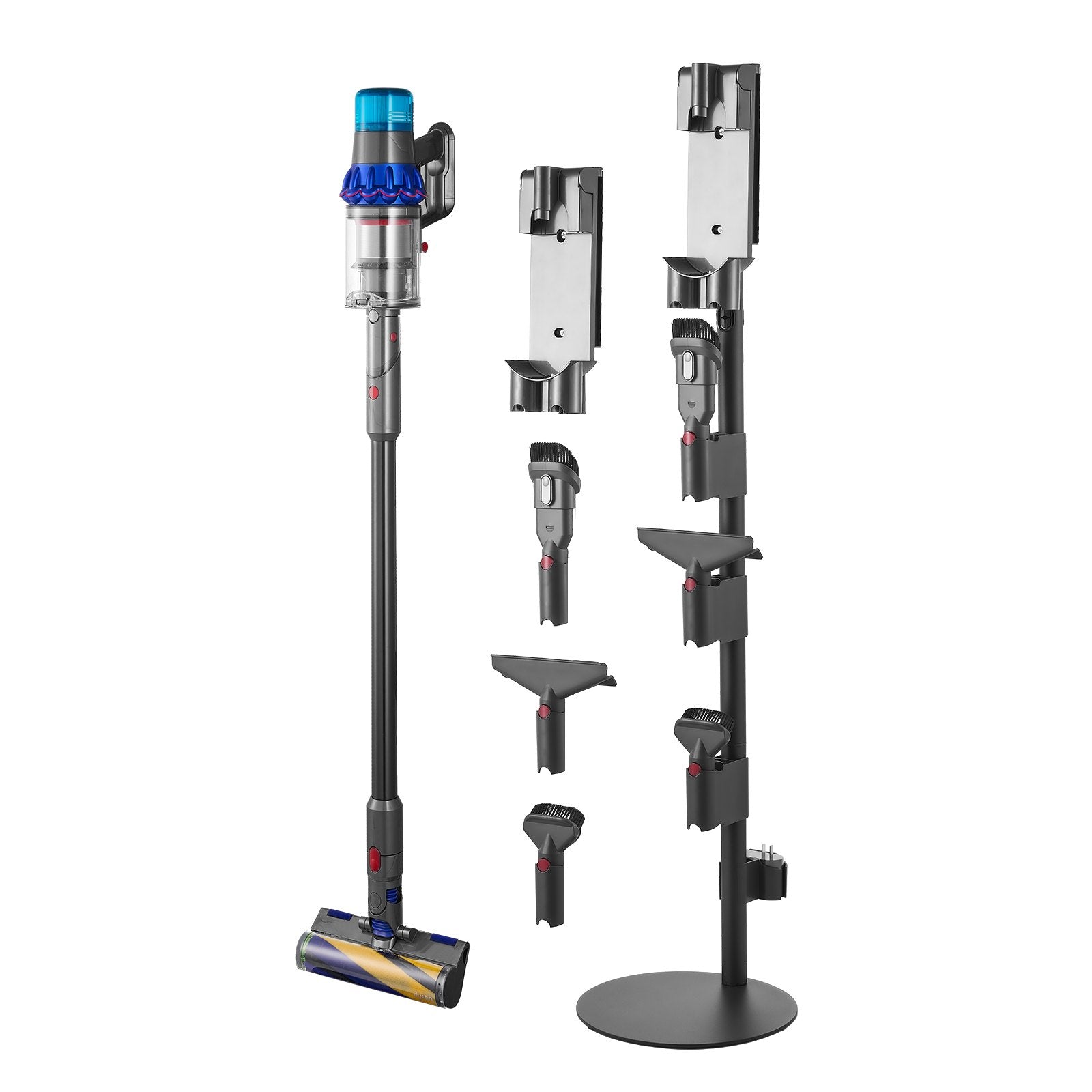 Stable Aluminum Alloy Vacuum Stand Holder for Dyson V7-V15 Series with Anti-Slip Pads and Clips for Accessories and Brush Storage