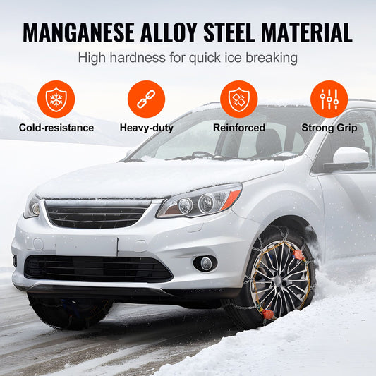 Auto Tightening Snow Chains, Manganese Alloy Steel Diamond Mesh Traction for Anti-Slip Safety, Fits Tires 255/65-16, 255/60-18, 235/55-19, 245/70-16, Easy Installation and Enhanced Grip for Secure Winter Driving (Set of 2)