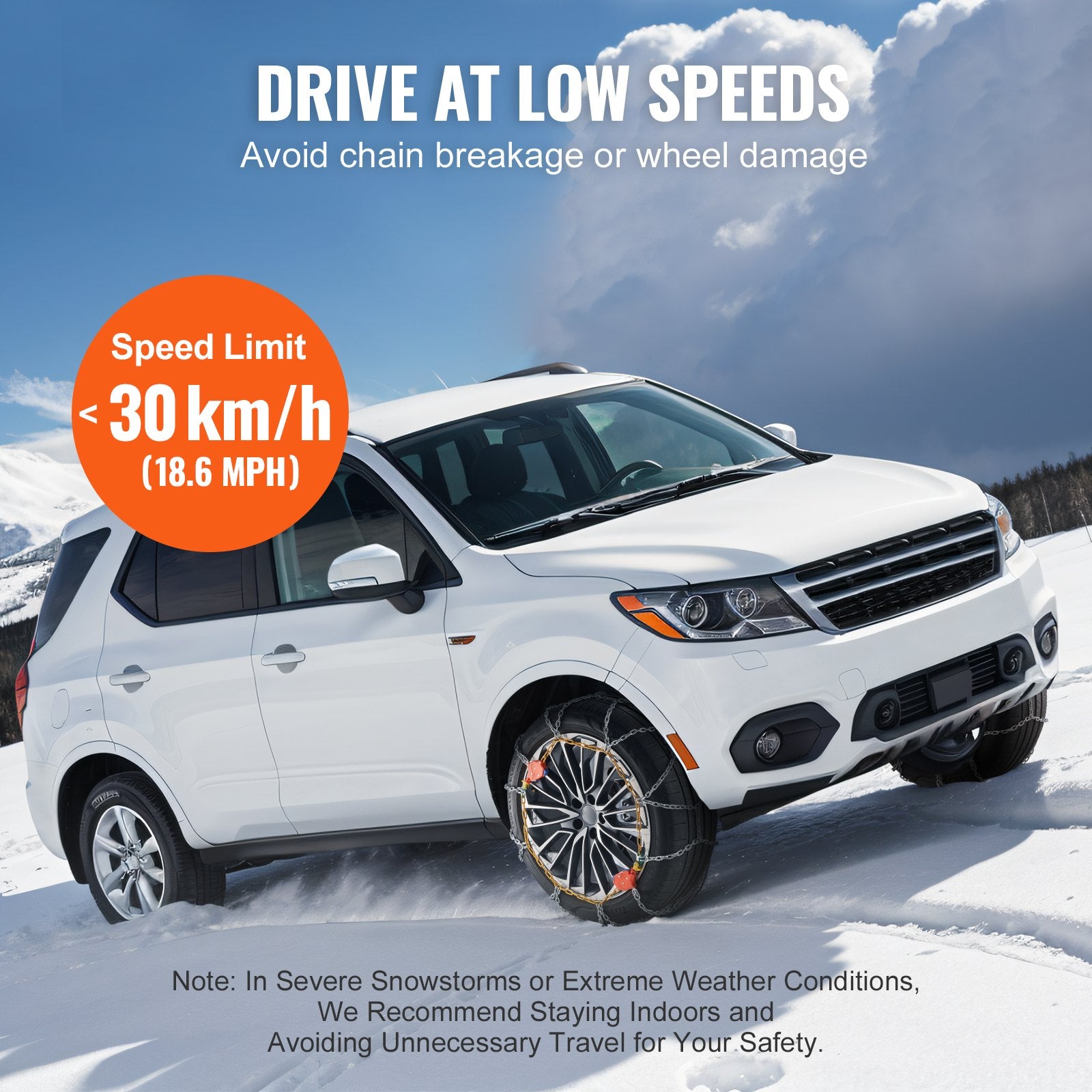 Auto Tightening Snow Chains, Manganese Alloy Steel Diamond Mesh Traction for Anti-Slip Safety, Fits Tires 255/65-16, 255/60-18, 235/55-19, 245/70-16, Easy Installation and Enhanced Grip for Secure Winter Driving (Set of 2)