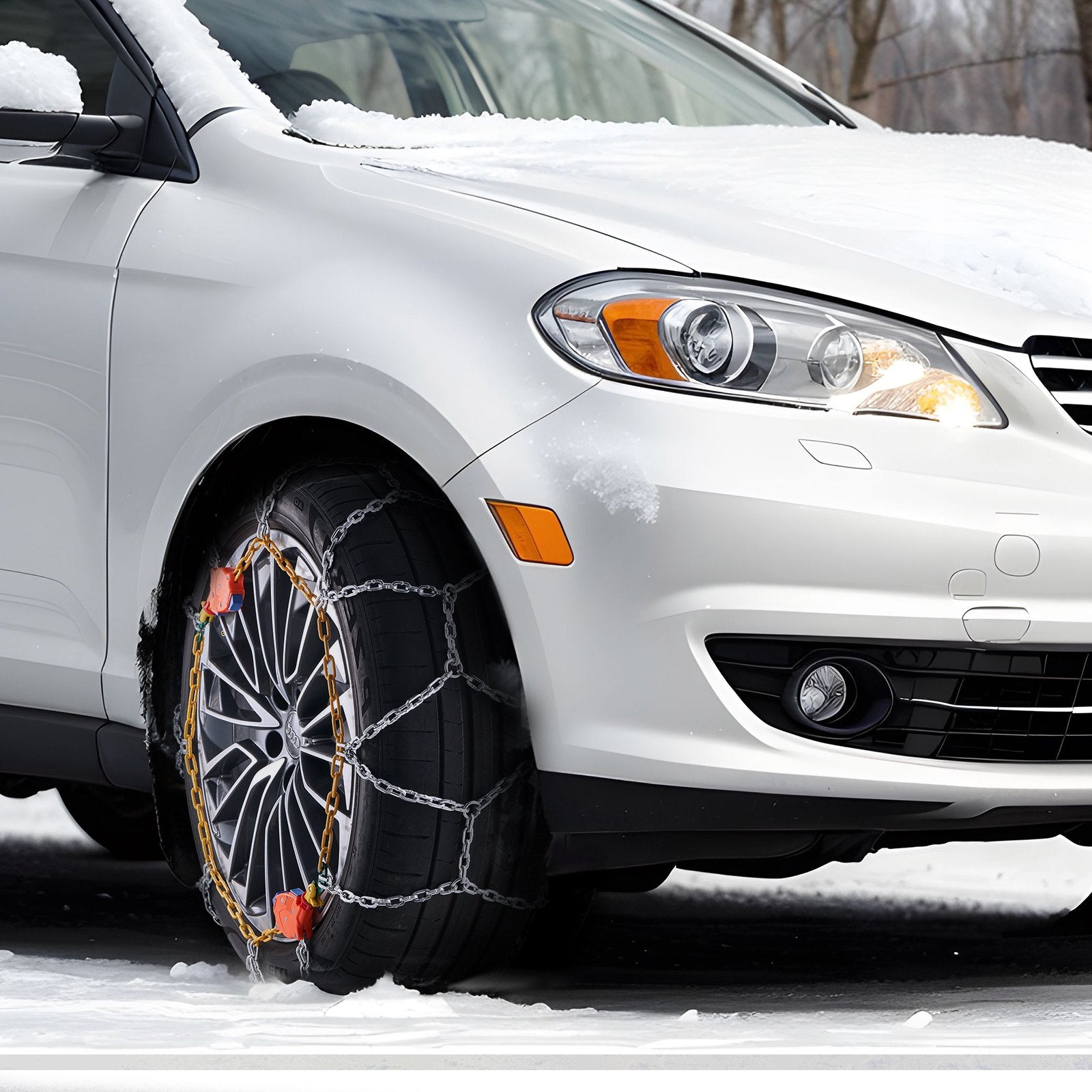 Auto Tightening Snow Chains, Manganese Alloy Steel Diamond Mesh Traction for Anti-Slip Safety, Fits Tires 255/65-16, 255/60-18, 235/55-19, 245/70-16, Easy Installation and Enhanced Grip for Secure Winter Driving (Set of 2)