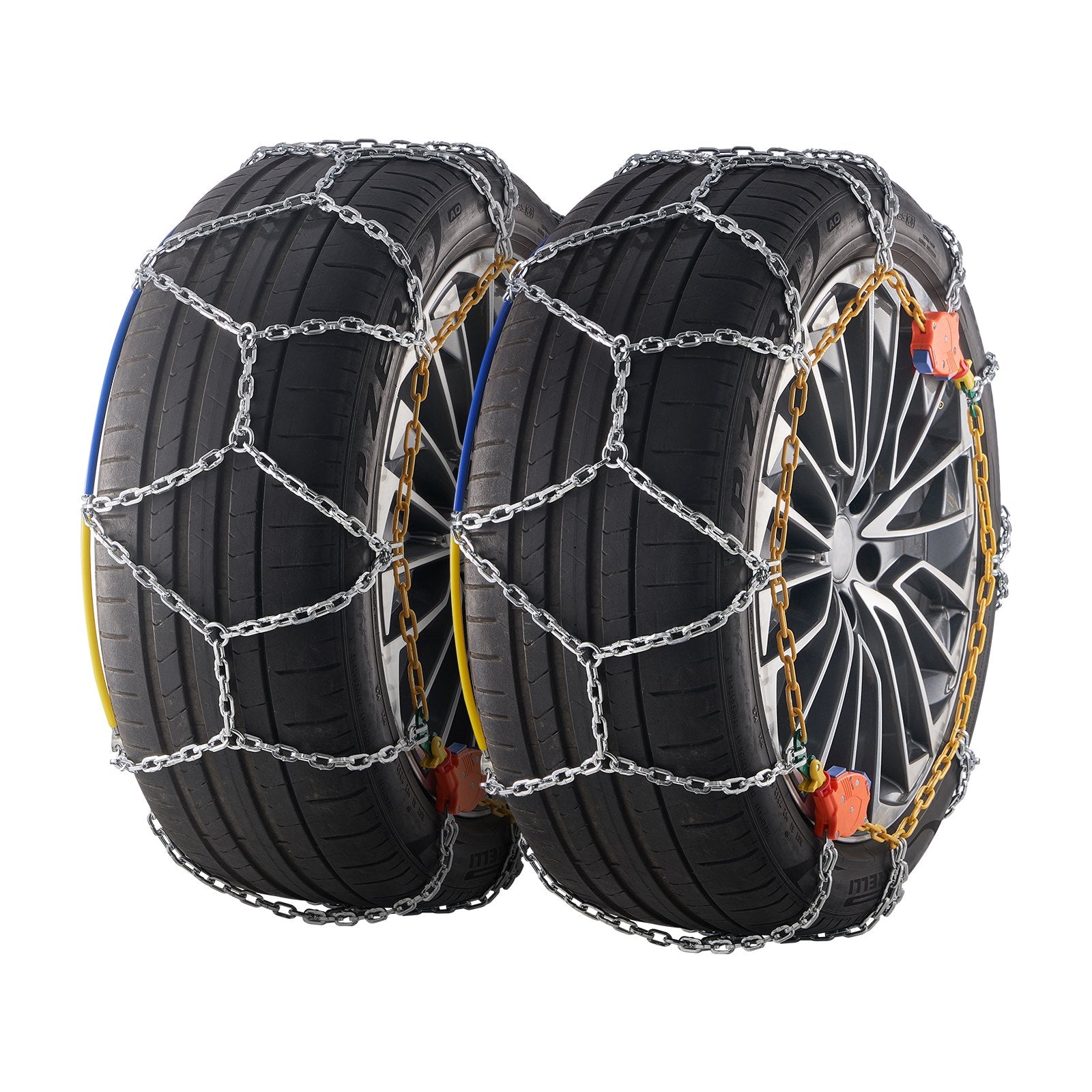 Auto Tightening Snow Chains, Manganese Alloy Steel Diamond Mesh Traction for Anti-Slip Safety, Fits Tires 255/65-16, 255/60-18, 235/55-19, 245/70-16, Easy Installation and Enhanced Grip for Secure Winter Driving (Set of 2)