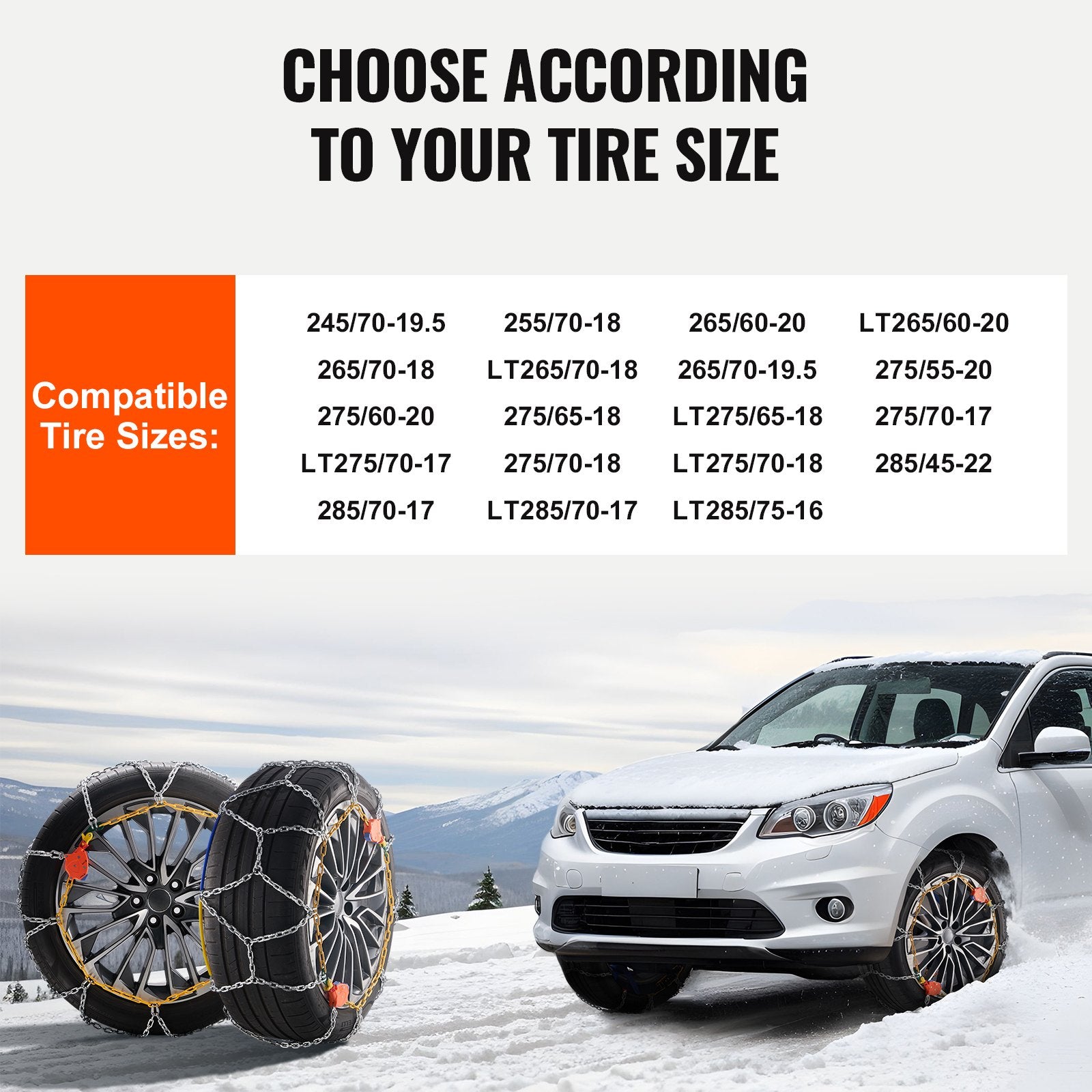 Auto Tightening Manganese Alloy Snow Chains for Cars, SUVs, Trucks – Enhanced Traction, Anti-Slip Diamond Mesh, Easy Install, Set of 2