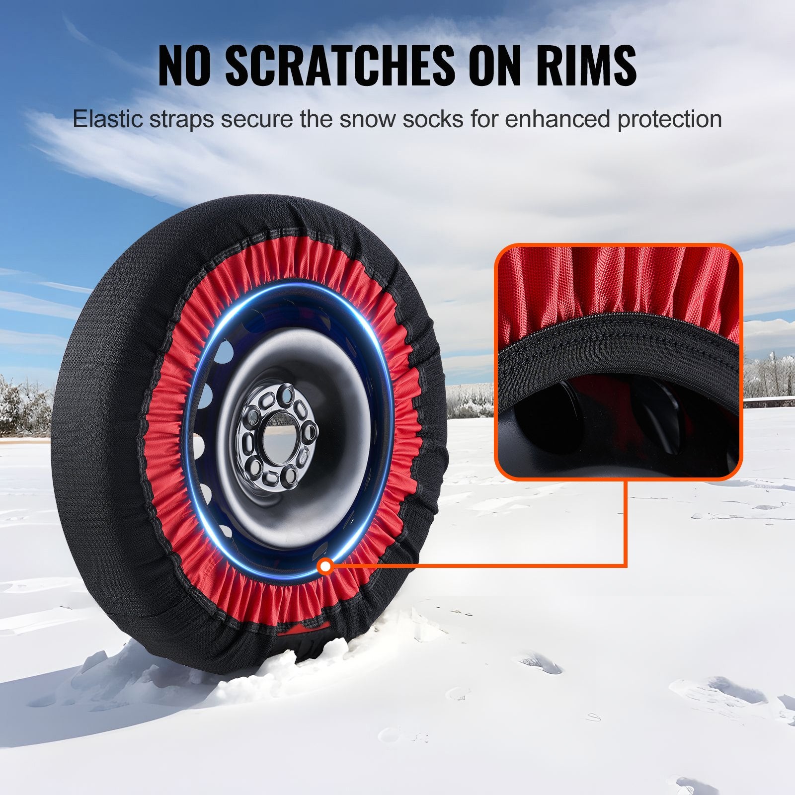Extra Large Polyester Snow Socks for Tires with Elastic Straps - Enhanced Traction & Grip for Cars, SUVs, Pickups, Trucks - Easy Install, Cold Resistant (Pack of 2)