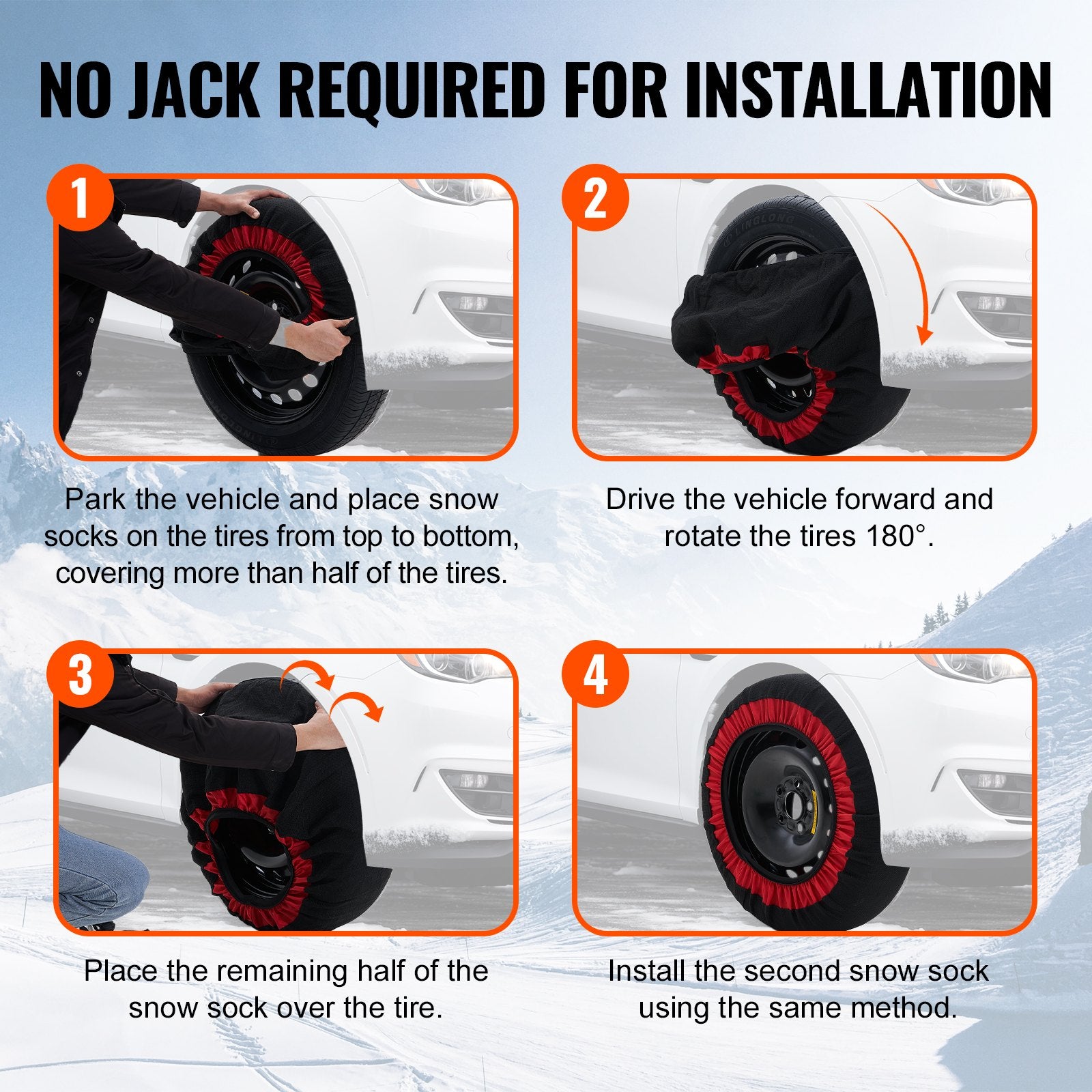 Extra Large Polyester Snow Socks for Tires with Elastic Straps - Enhanced Traction & Grip for Cars, SUVs, Pickups, Trucks - Easy Install, Cold Resistant (Pack of 2)