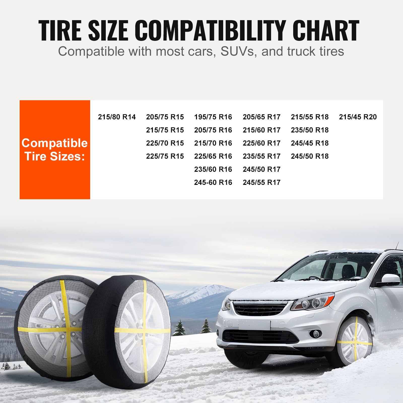 Enhanced Traction Snow Tire Socks - Full Coverage, Polyester Fiber, for Cars, SUVs, Pickups & Trucks, Easy Install, Large (2 Pack)