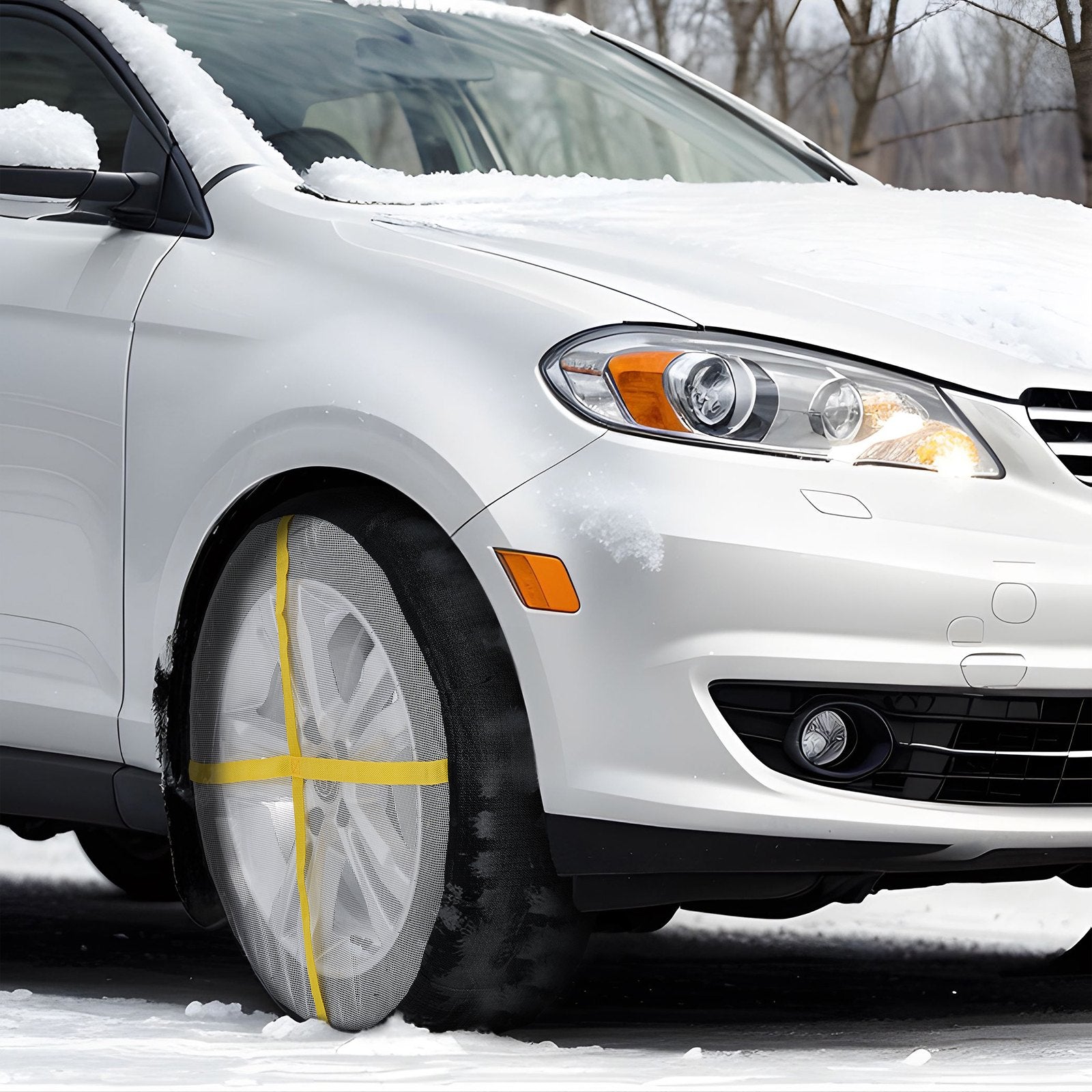 Enhanced Traction Snow Tire Socks - Full Coverage, Polyester Fiber, for Cars, SUVs, Pickups & Trucks, Easy Install, Large (2 Pack)