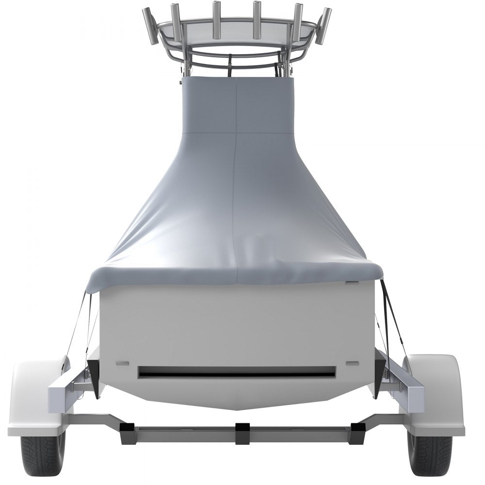 VEVOR T-Top Boat Cover, Fit for 16\'-18.5\' Boat, Heavy Duty 600D Marine Grade Oxford Hard Top Cover, UV Resistant Waterproof Center Console Boat Cover w/ 2 Support Poles and 5 Wind-Proof Straps, Gray