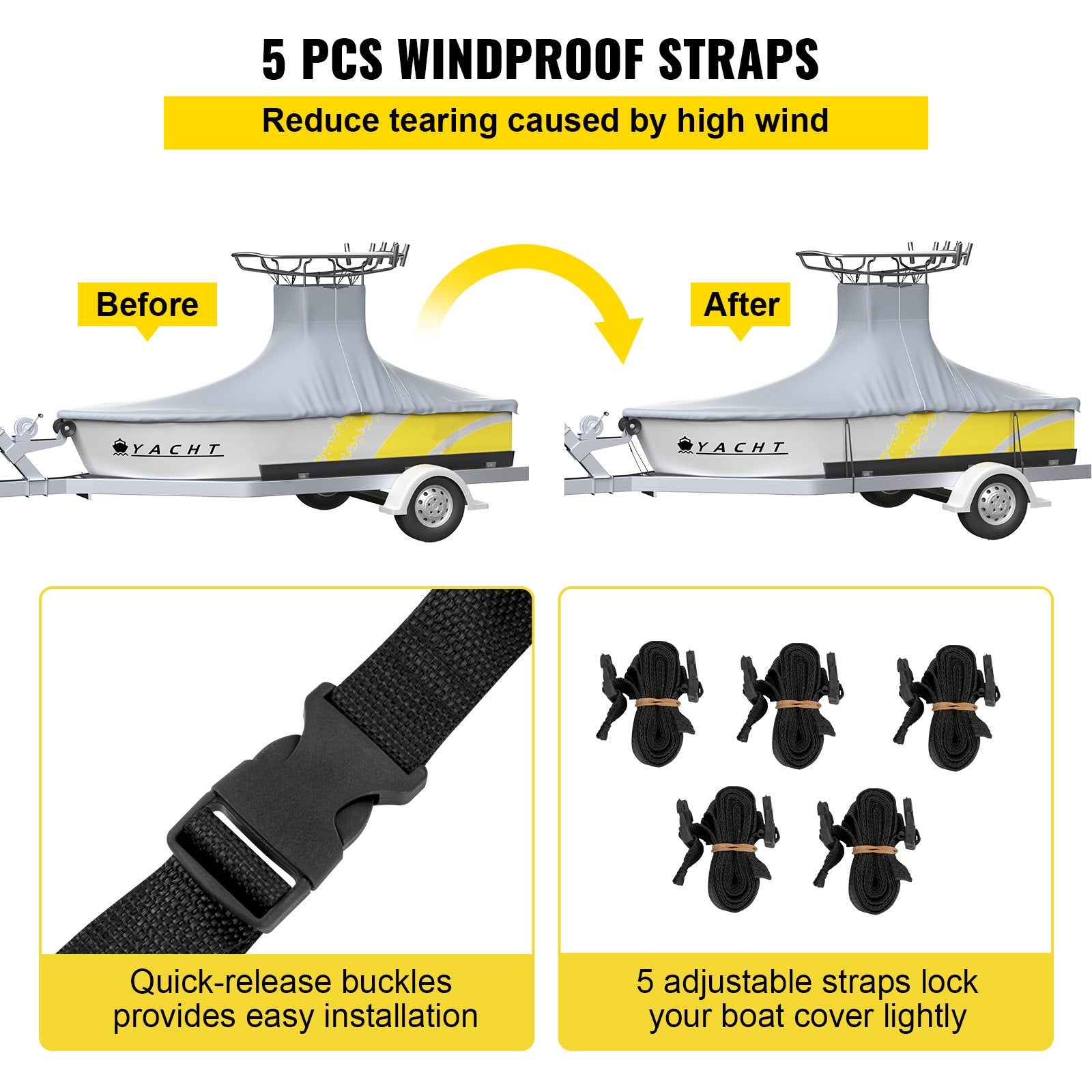 Durable 600D Marine Oxford T-Top Boat Cover, 18.5'-20' Center Console, UV Resistant, Waterproof, 2 Poles, 5 Reinforced Wind Straps, Gray