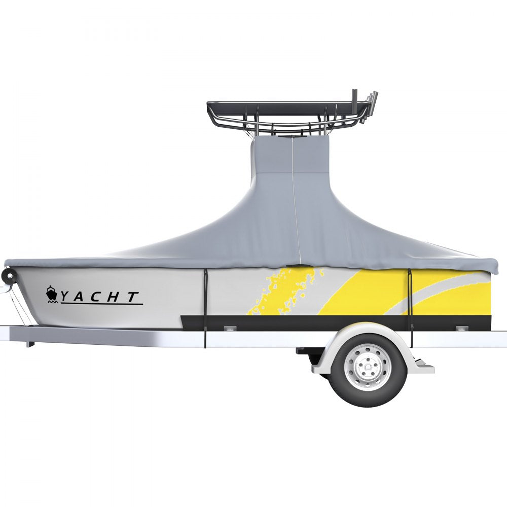 VEVOR T-Top Boat Cover, Fit for 20\'-22\' Boat, Heavy Duty 600D Marine Grade Oxford Hard Top Cover, UV Resistant Waterproof Center Console Boat Cover w/ 2 Support Poles and 7?Wind-Proof Straps, Gray