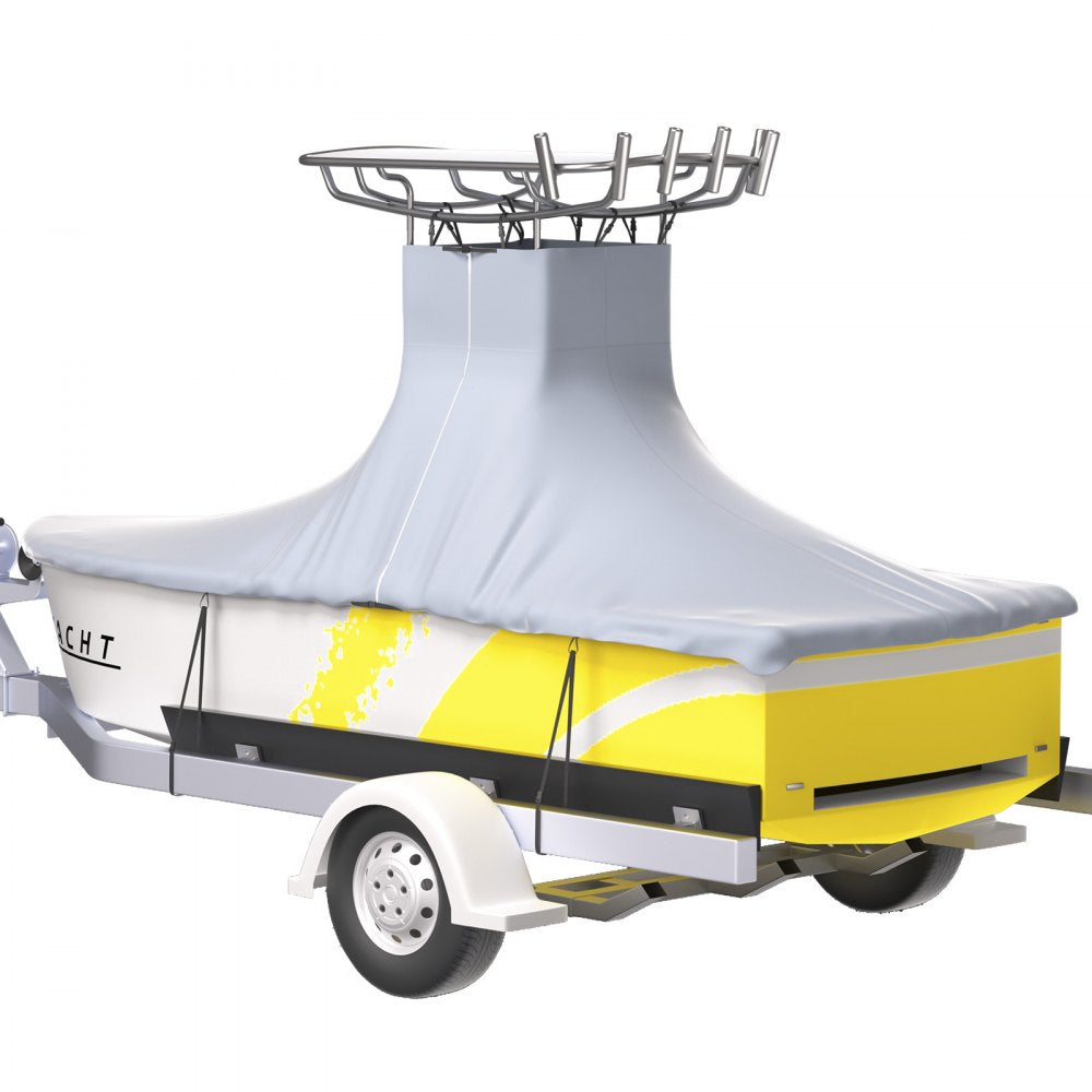 VEVOR T-Top Boat Cover, Fit for 20\'-22\' Boat, Heavy Duty 600D Marine Grade Oxford Hard Top Cover, UV Resistant Waterproof Center Console Boat Cover w/ 2 Support Poles and 7?Wind-Proof Straps, Gray