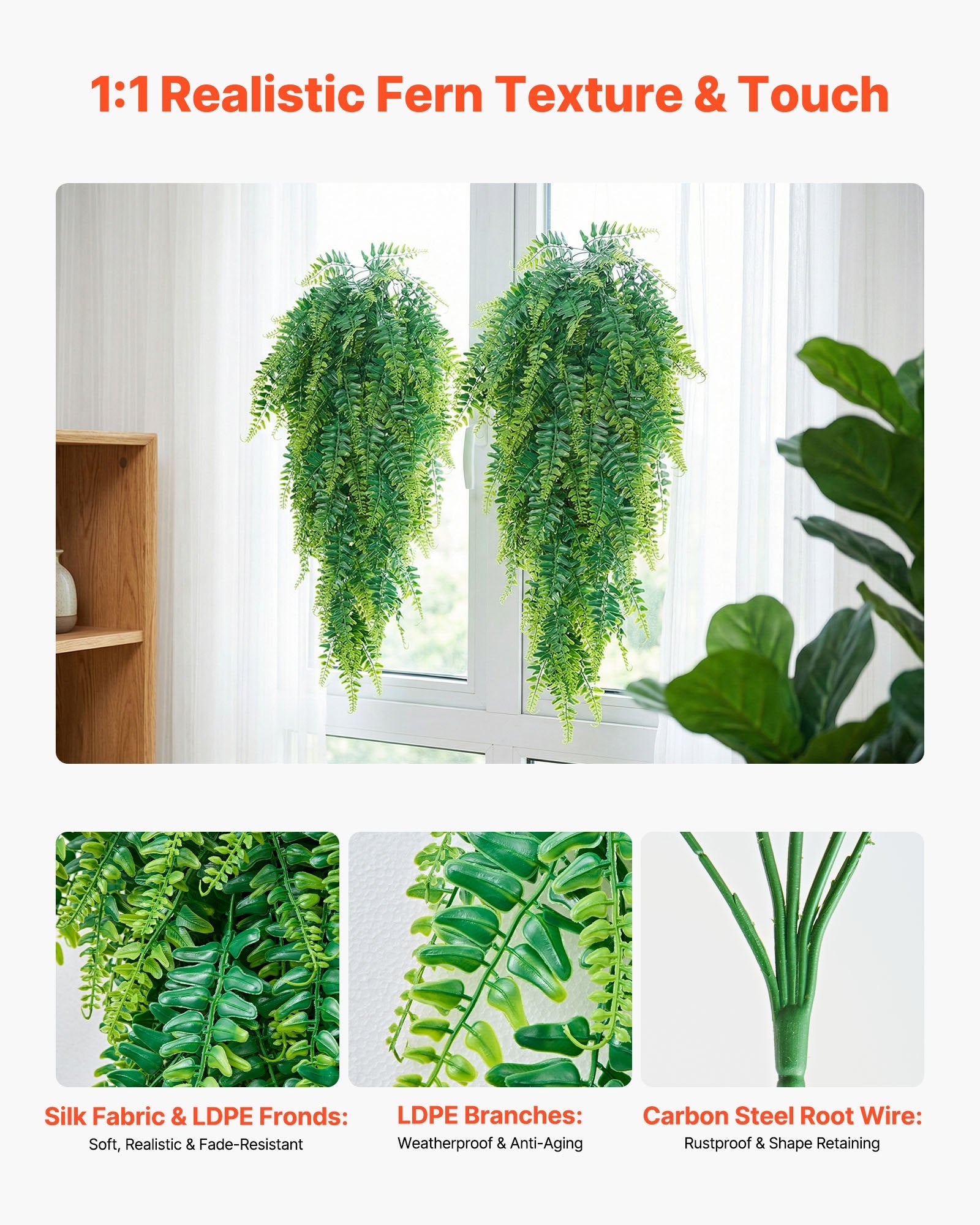 12 Pcs Artificial Boston Ferns - 32-Inch Hanging Faux Greenery for Indoor/Outdoor Decor, Wall, Wedding, Porch, Garden, Home Decor