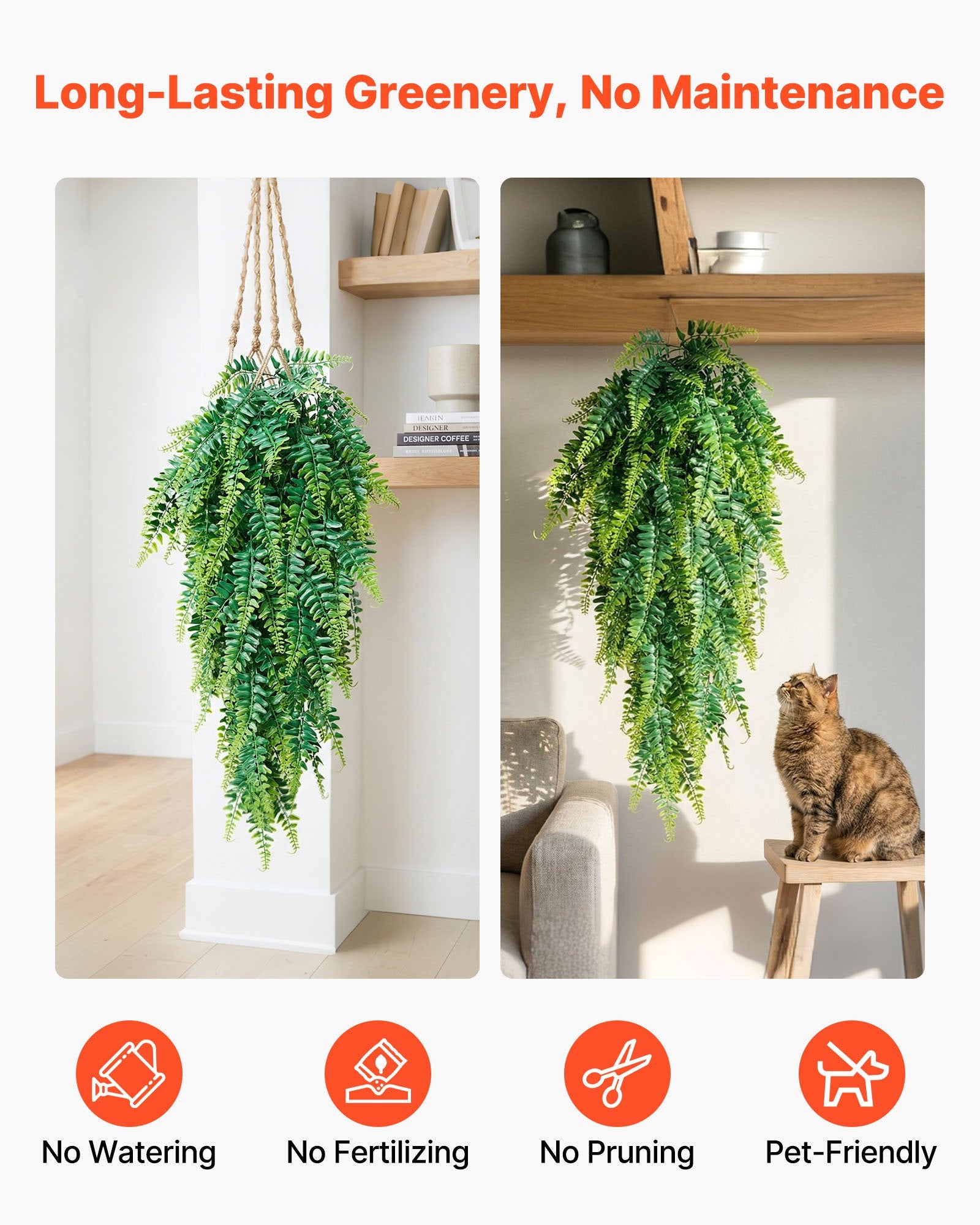 12 Pcs Artificial Boston Ferns - 32-Inch Hanging Faux Greenery for Indoor/Outdoor Decor, Wall, Wedding, Porch, Garden, Home Decor