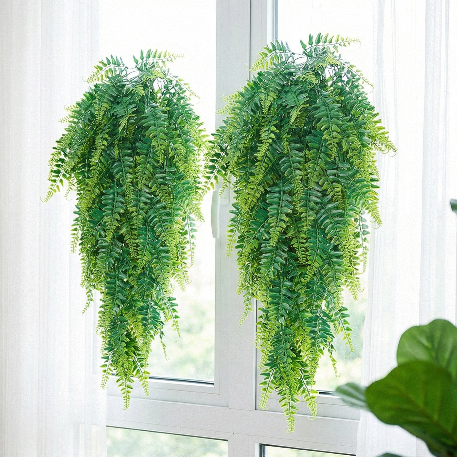 12 Pcs Artificial Boston Ferns - 32-Inch Hanging Faux Greenery for Indoor/Outdoor Decor, Wall, Wedding, Porch, Garden, Home Decor