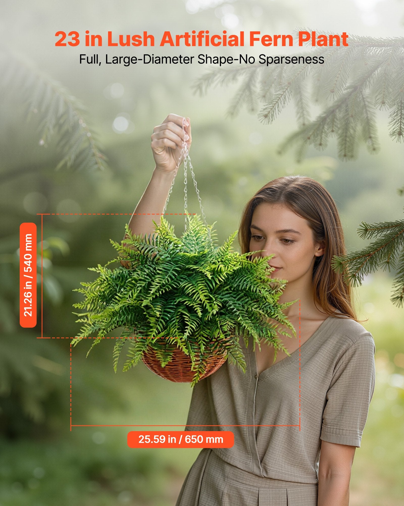 2-Pack Realistic Hanging Boston Fern Bushes - 23" Artificial Greenery for Indoor & Outdoor Decor, Weddings, Home & Office Spaces