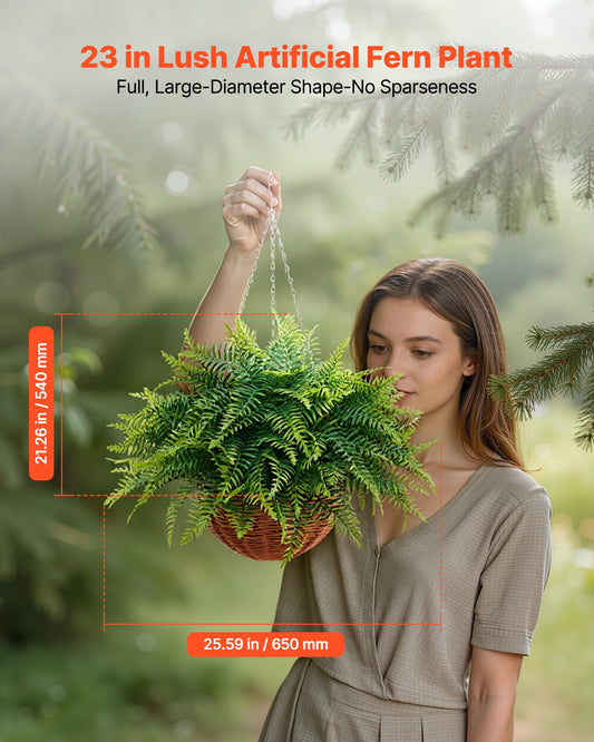 2-Pack Realistic Hanging Boston Fern Bushes - 23" Artificial Greenery for Indoor & Outdoor Decor, Weddings, Home & Office Spaces