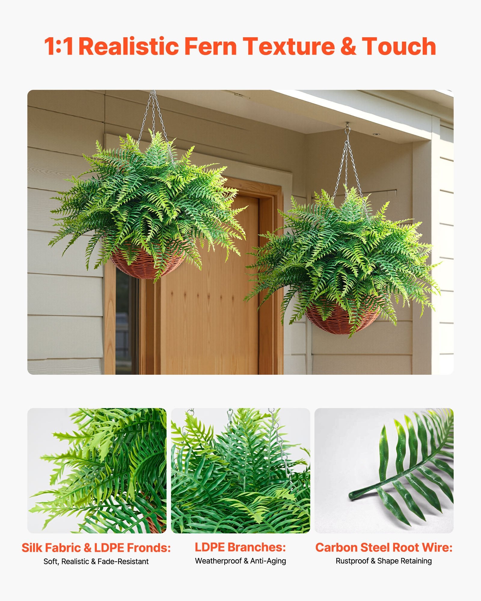 2-Pack Realistic Hanging Boston Fern Bushes - 23" Artificial Greenery for Indoor & Outdoor Decor, Weddings, Home & Office Spaces
