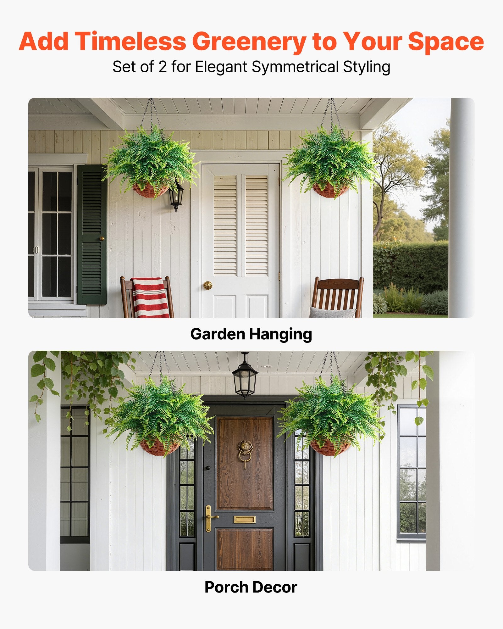 2-Pack Realistic Hanging Boston Fern Bushes - 23" Artificial Greenery for Indoor & Outdoor Decor, Weddings, Home & Office Spaces