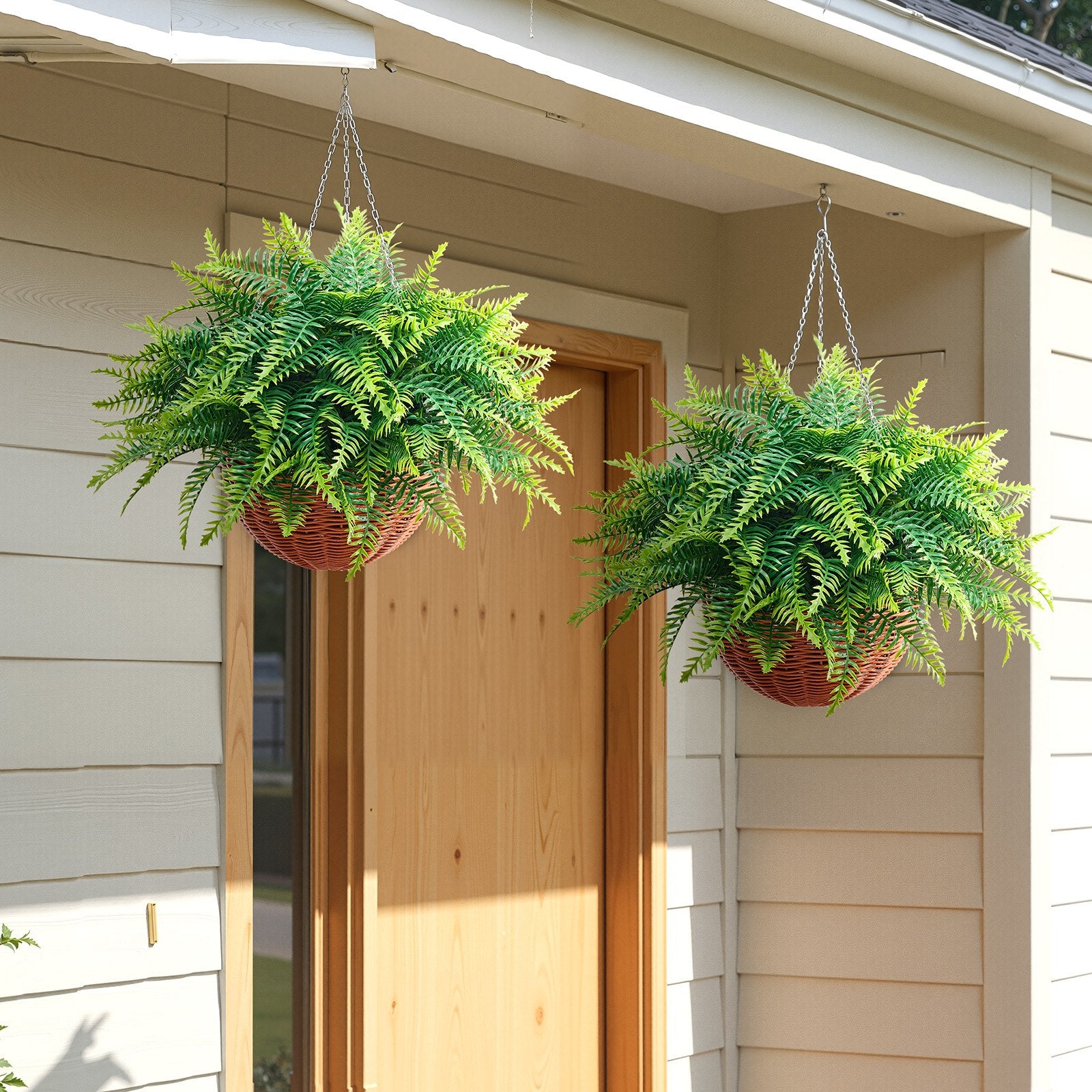 2-Pack Realistic Hanging Boston Fern Bushes - 23" Artificial Greenery for Indoor & Outdoor Decor, Weddings, Home & Office Spaces