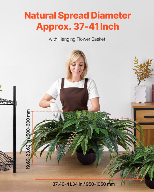 Large Sunlight Resistant Artificial Ferns - 37-41 Inch Fake Boston Ferns with 80 Branches, Perfect Indoor Outdoor Home Office Decor with Flowerpot