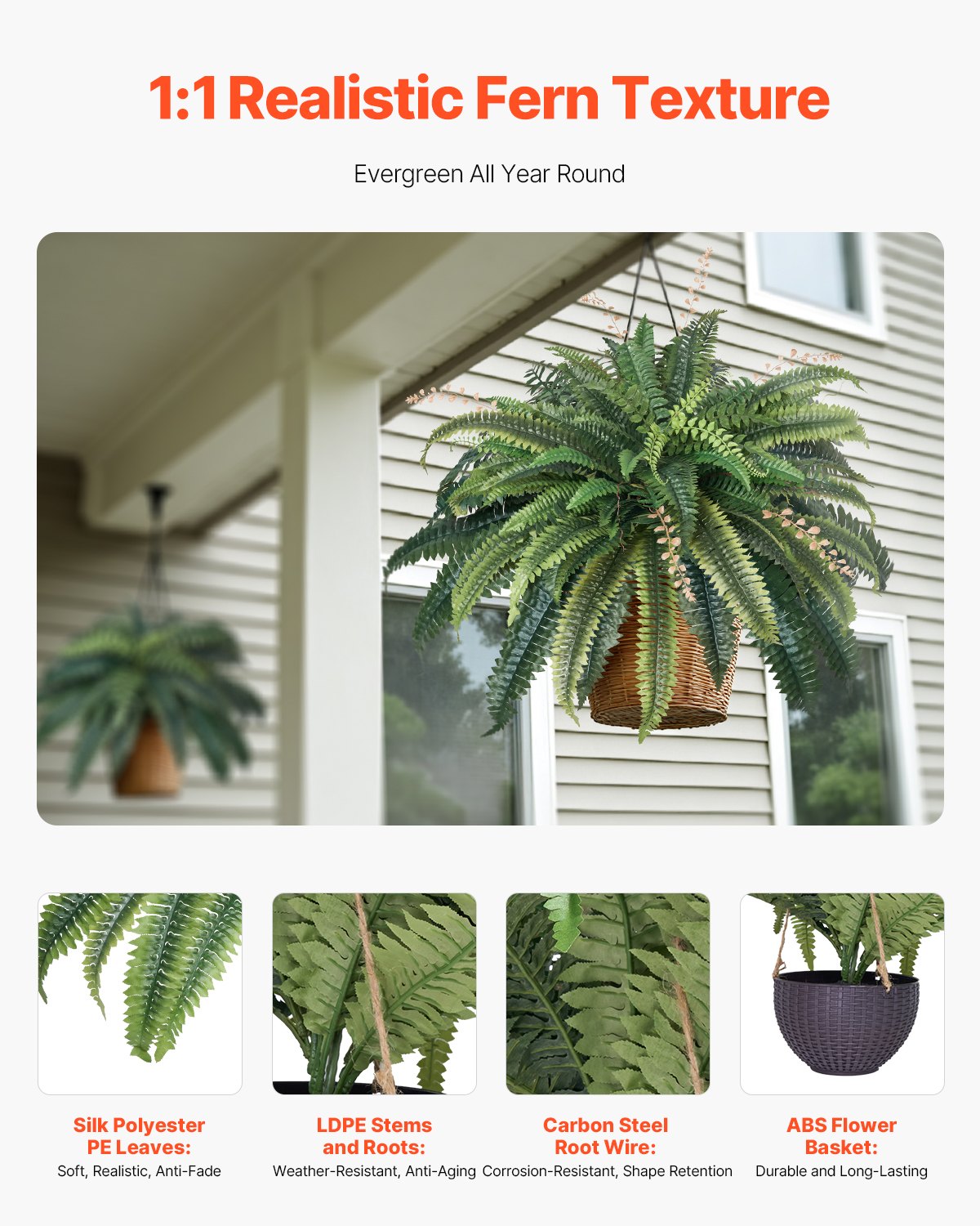 Large Sunlight Resistant Artificial Ferns - 37-41 Inch Fake Boston Ferns with 80 Branches, Perfect Indoor Outdoor Home Office Decor with Flowerpot