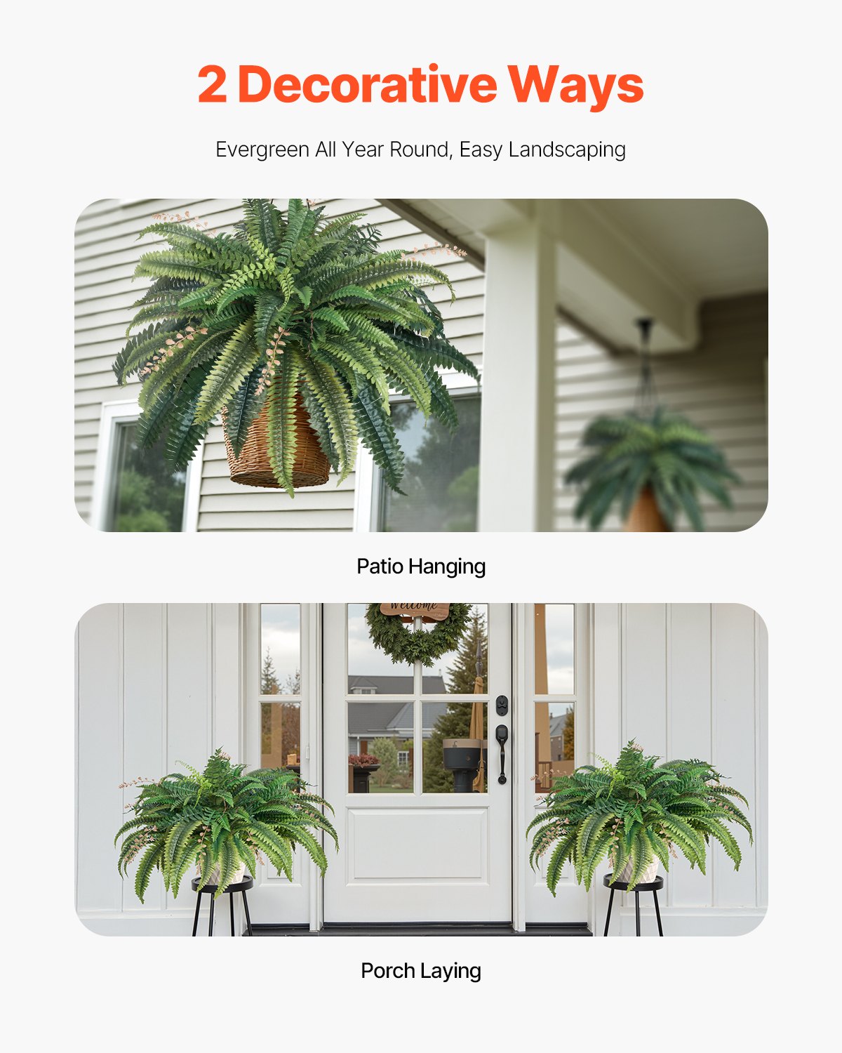 Large Sunlight Resistant Artificial Ferns - 37-41 Inch Fake Boston Ferns with 80 Branches, Perfect Indoor Outdoor Home Office Decor with Flowerpot
