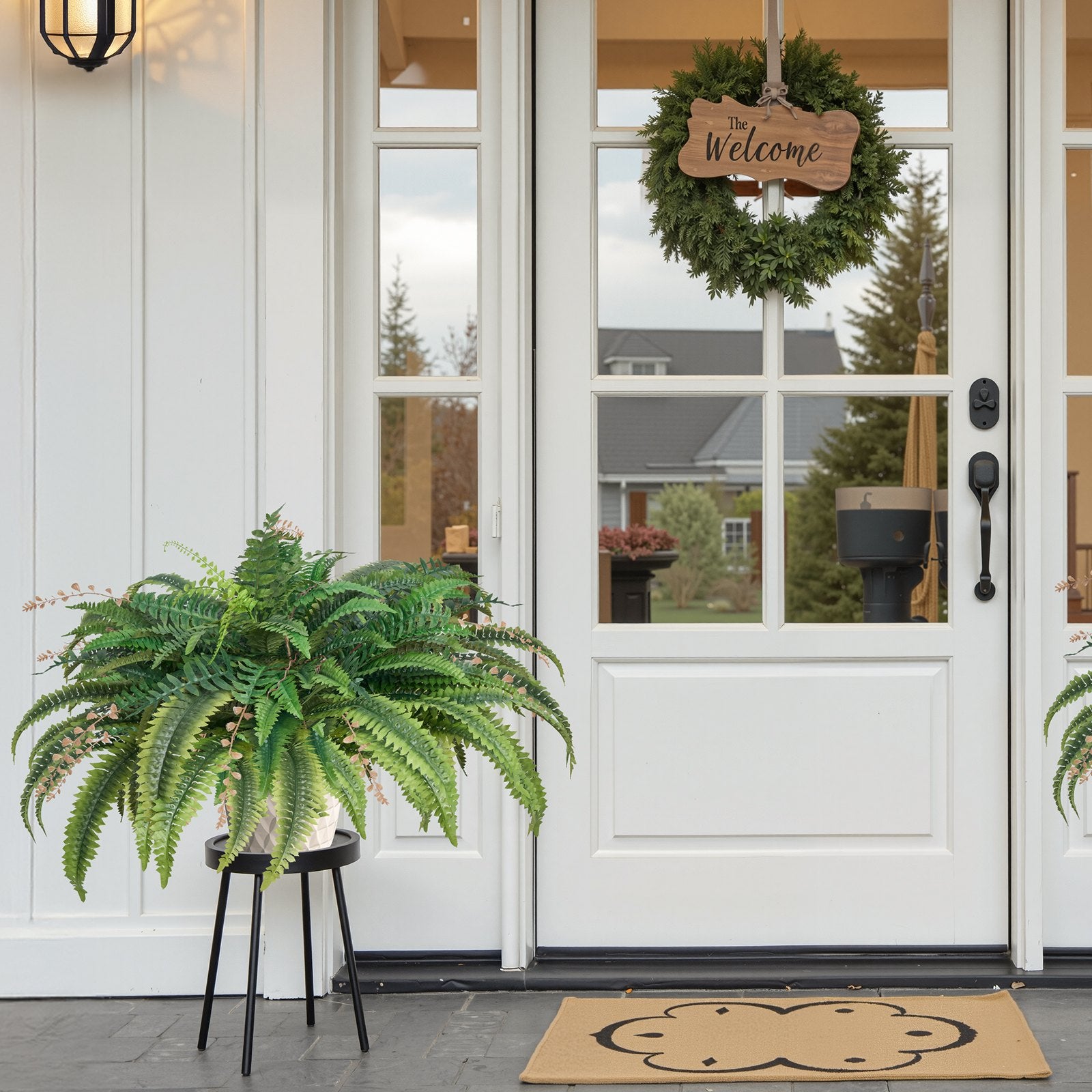 Large Sunlight Resistant Artificial Ferns - 37-41 Inch Fake Boston Ferns with 80 Branches, Perfect Indoor Outdoor Home Office Decor with Flowerpot