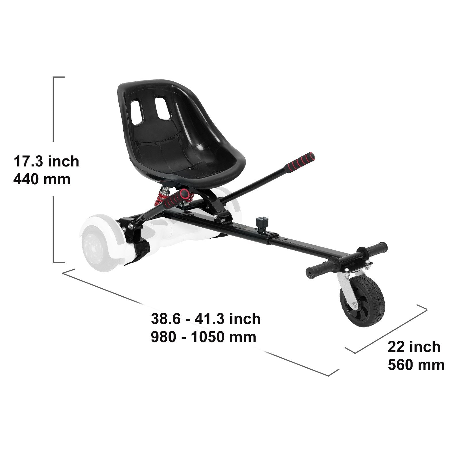 Hoverboard Seat Attachment for 6.5" to 10" Models, Dual Shock Absorption, Adjustable Length, 270 lbs Capacity, Buggy for Kids & Adults, Easy Install