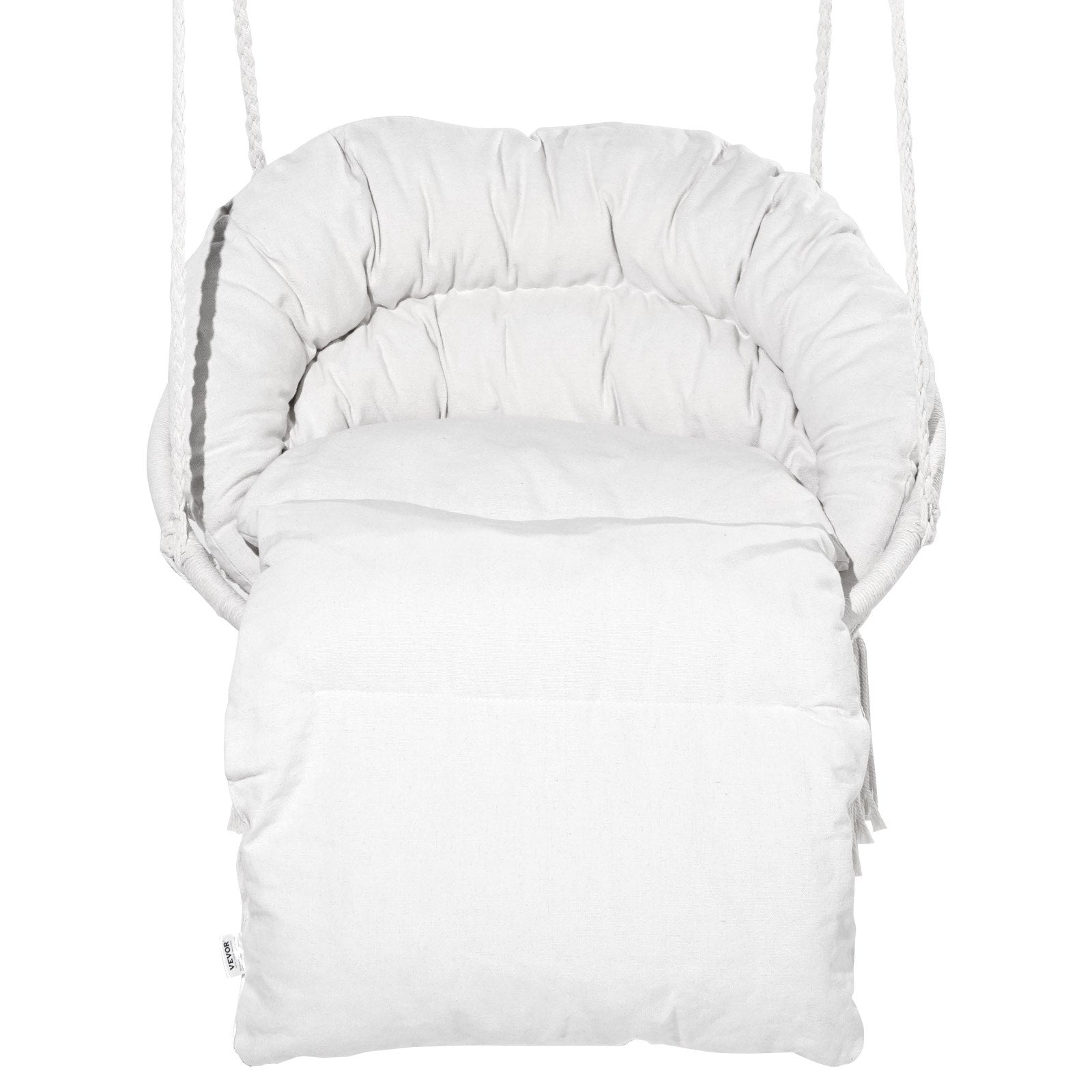 Beige Macramé Hanging Hammock Swing Chair with Cushion & Mounting Hardware, 330 Lbs Capacity for Bedroom, Patio, Garden, Balcony Relaxation