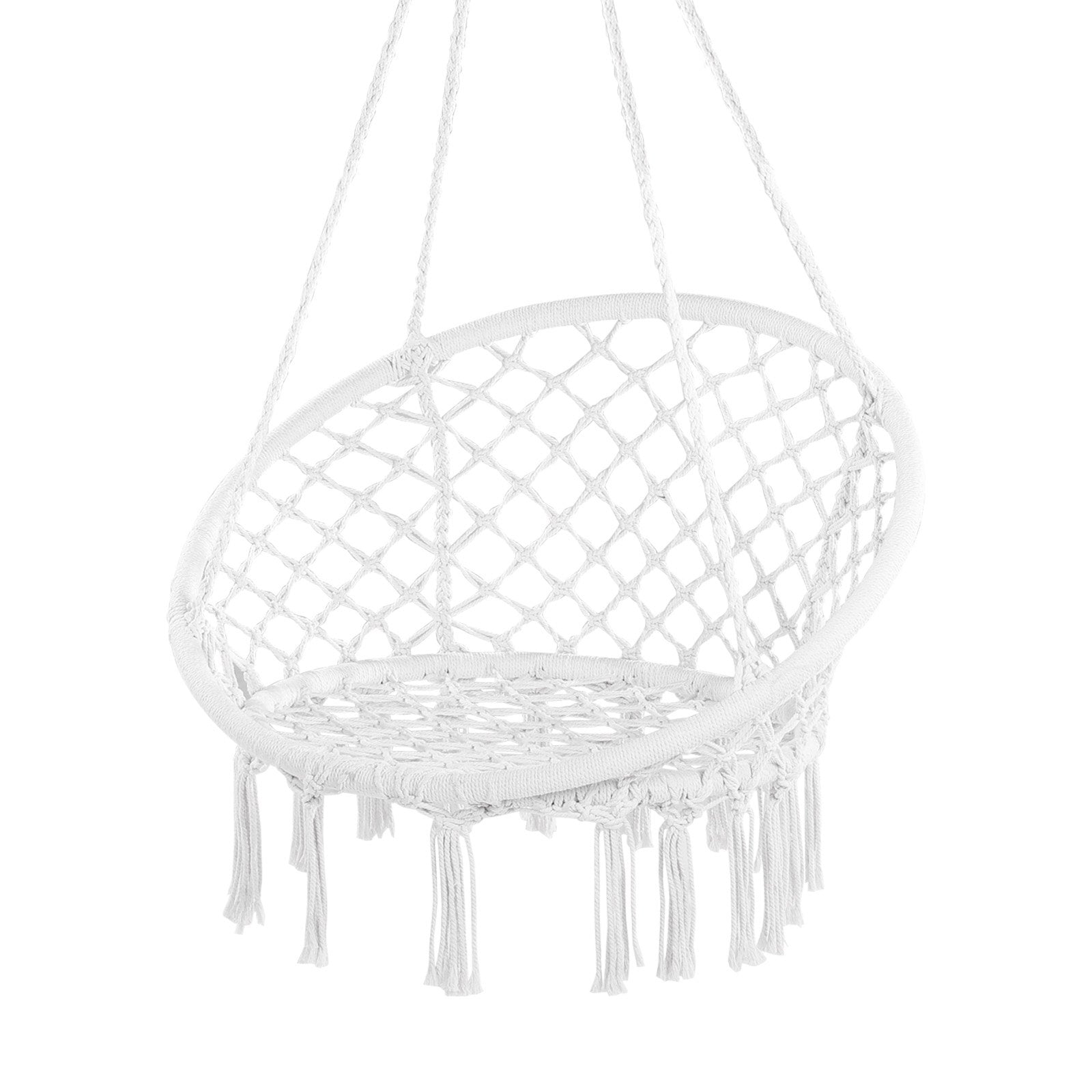 Elegant Macramé Hanging Hammock Swing Chair, 330 Lbs Capacity, White Cotton Rope for Bedroom, Balcony, Patio, Garden - Easy Install & Store