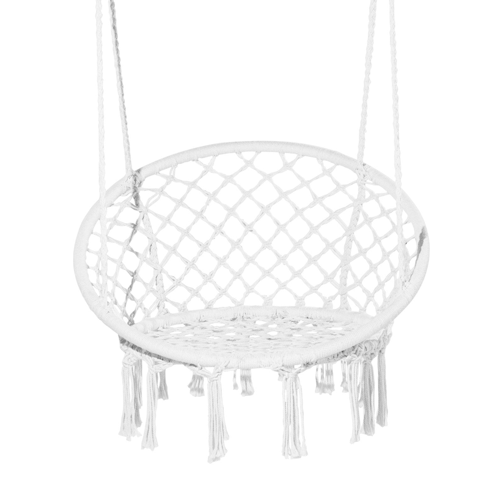 Elegant Macramé Hanging Hammock Swing Chair, 330 Lbs Capacity, White Cotton Rope for Bedroom, Balcony, Patio, Garden - Easy Install & Store