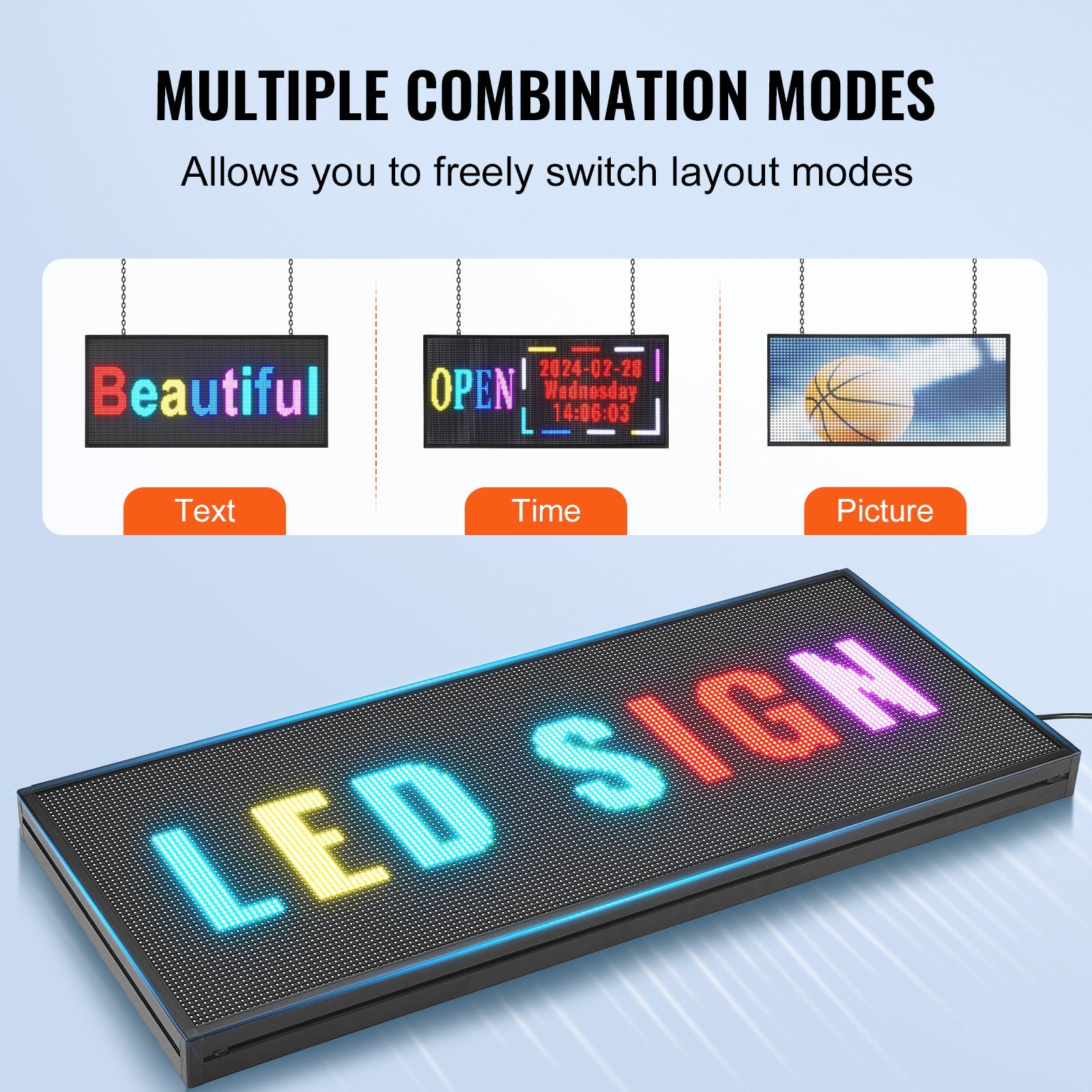 Customizable LED Display Board - P5 Full Color Scrolling Sign with WiFi/USB Control for Business, Store, Bar, Party Advertising 27"x14"