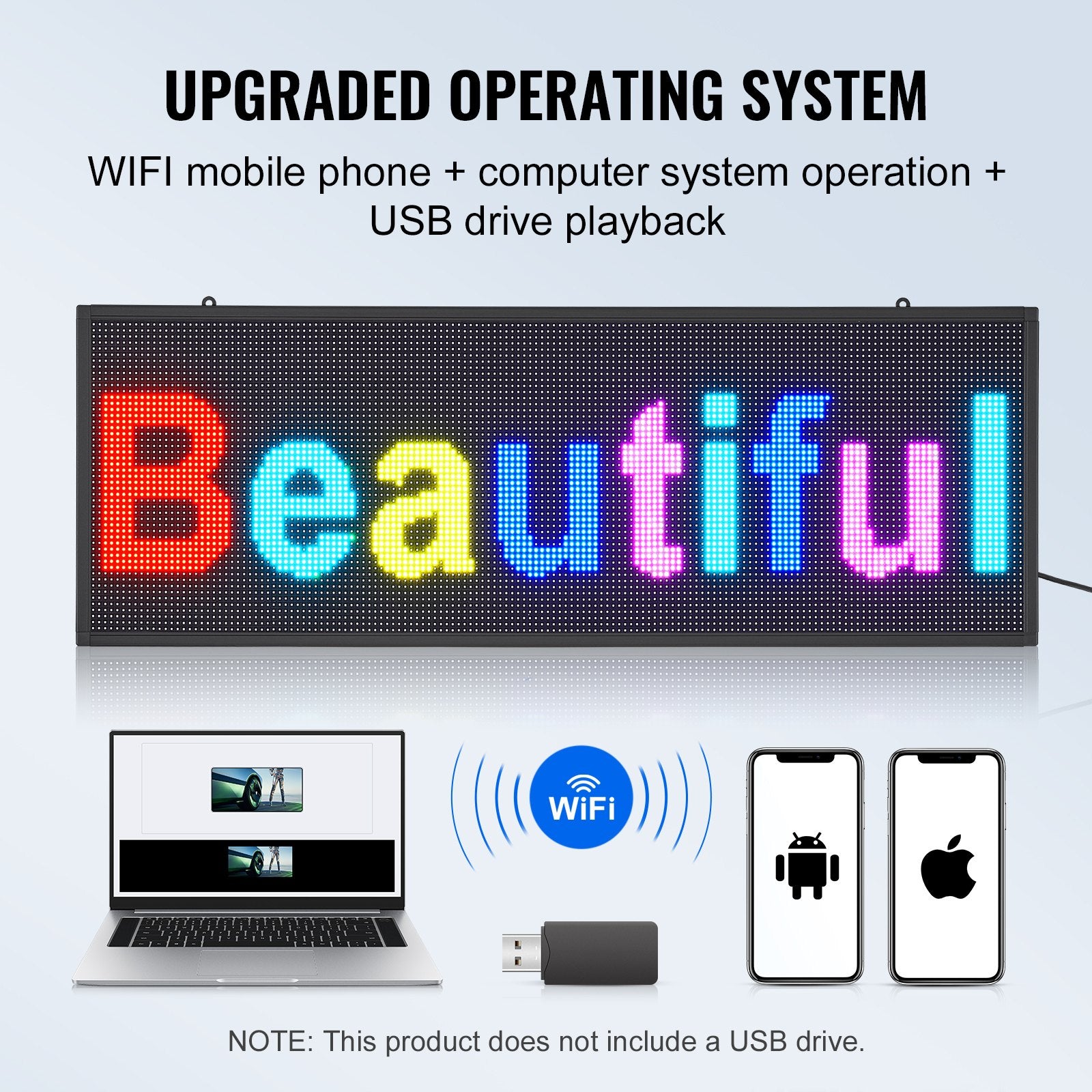 Customizable 40"x14" LED Scrolling Display Panel, Full-Color Programmable Sign with WIFI USB, Perfect for Business, Bar, and Event Advertising