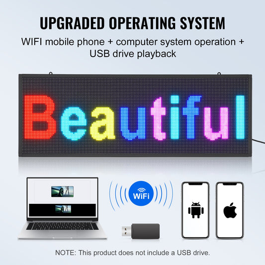 Customizable 40"x14" LED Scrolling Display Panel, Full-Color Programmable Sign with WIFI USB, Perfect for Business, Bar, and Event Advertising